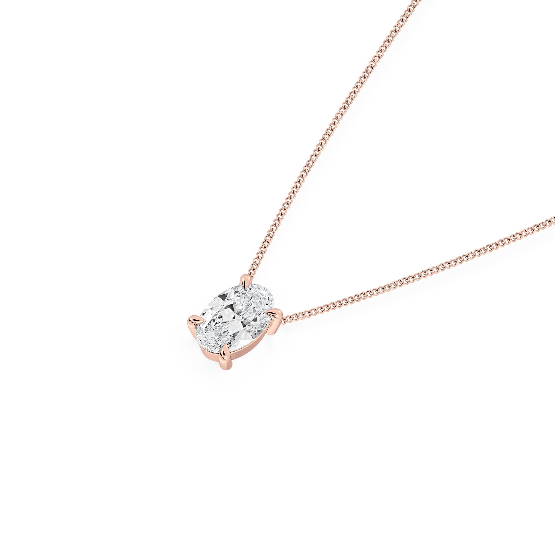 4-CLAW OVAL DIAMOND PENDANT/NECKLACE in 18ct Rose Gold