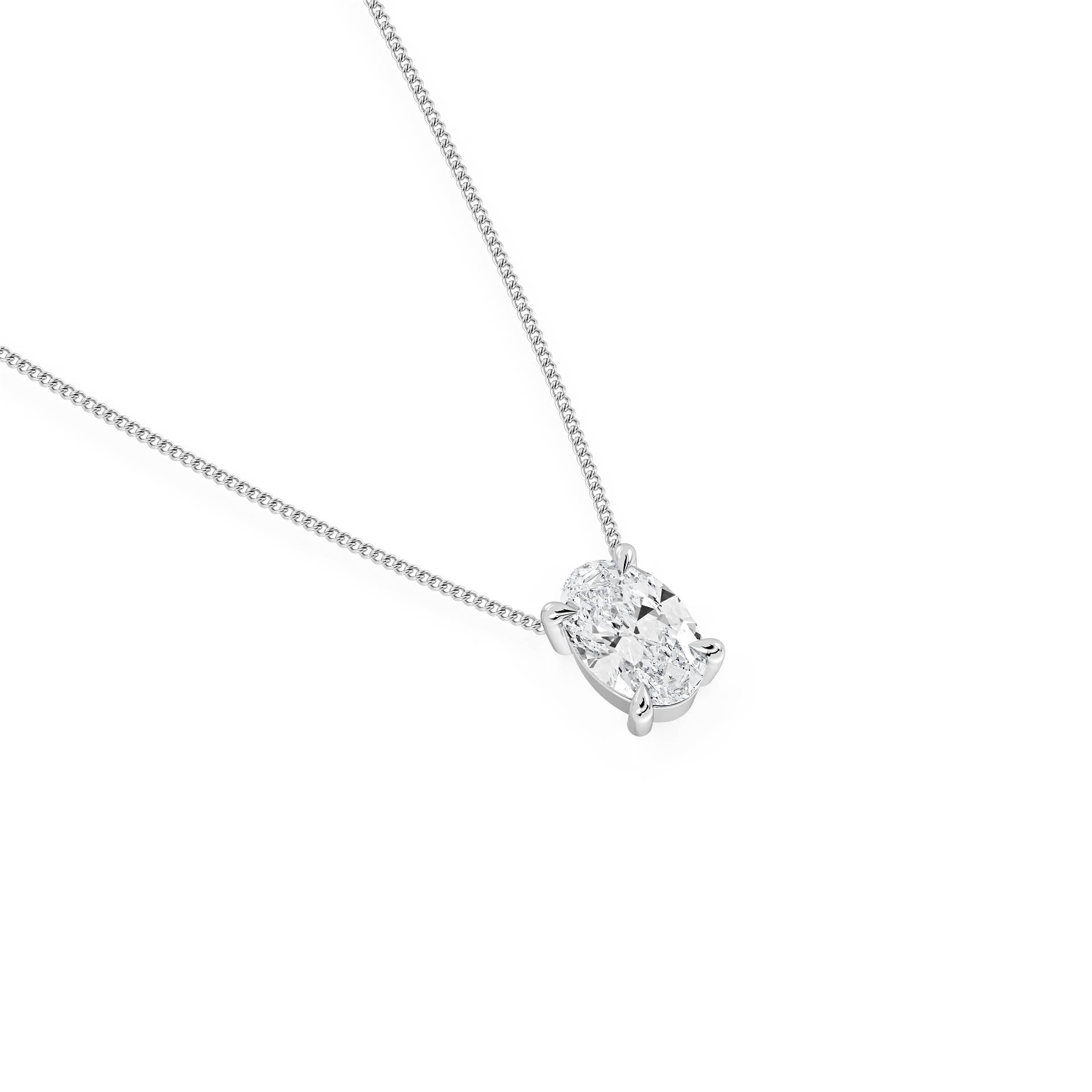 4-CLAW OVAL DIAMOND PENDANT/NECKLACE in 18ct White Gold