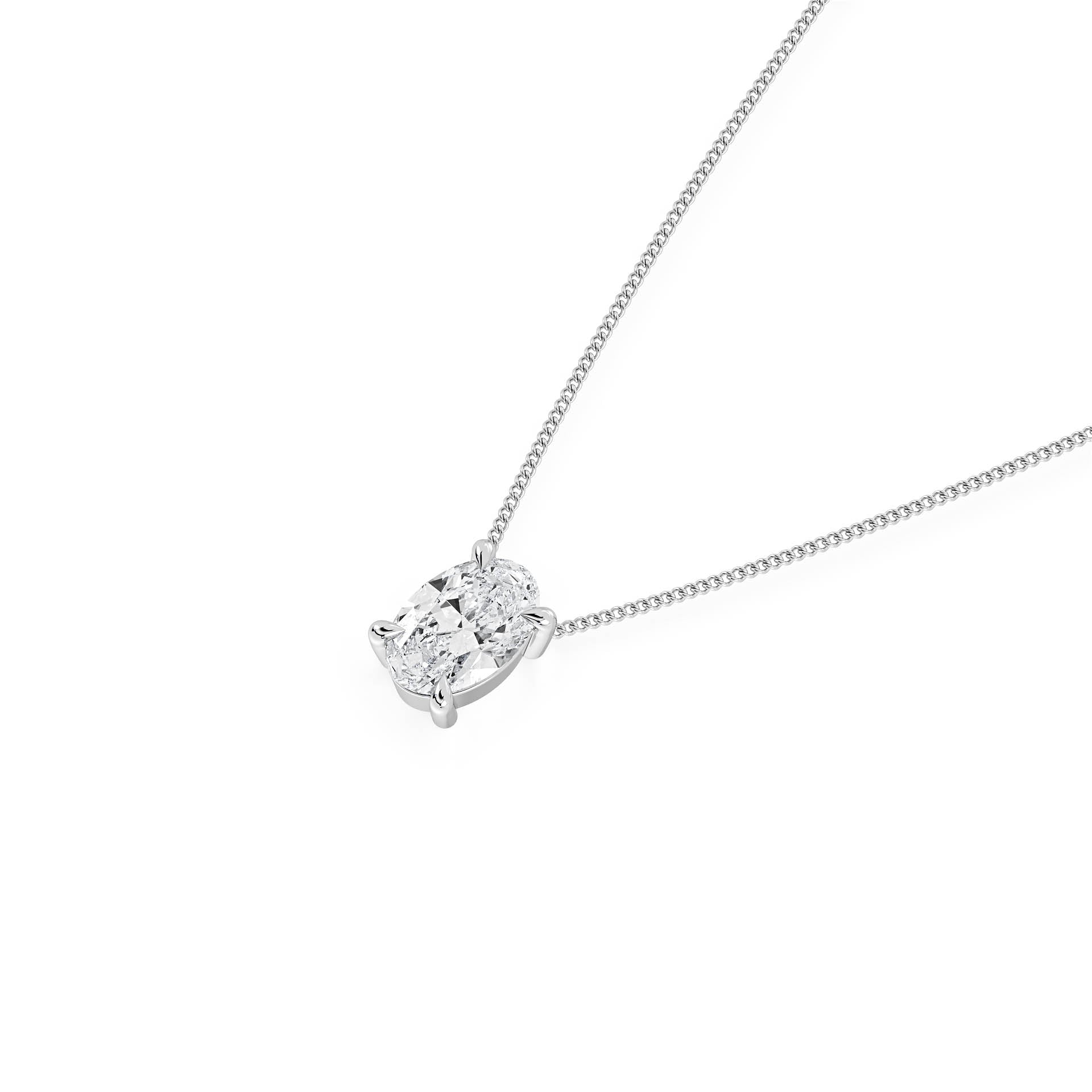 4-CLAW OVAL DIAMOND PENDANT/NECKLACE in 18ct White Gold