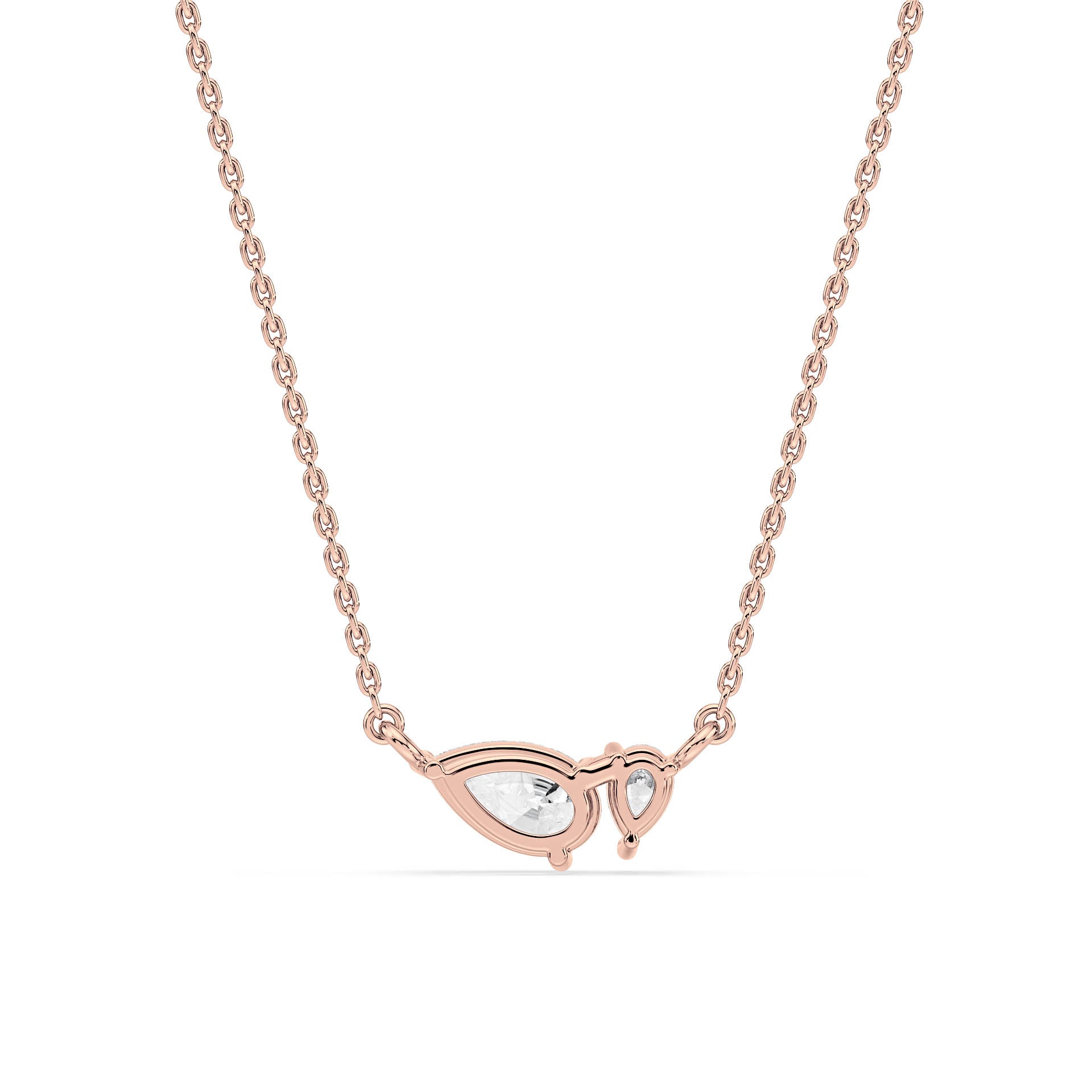 3-CLAW TOI ET MOI PEAR DIAMOND PENDANT/NECKLACE in 18ct Rose Gold