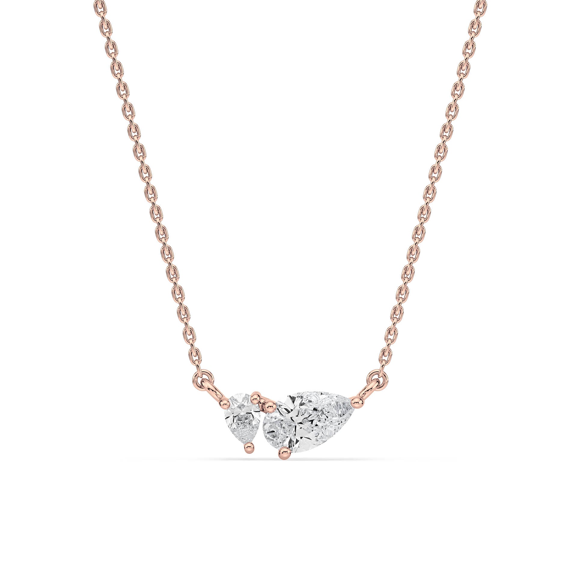 3-CLAW TOI ET MOI PEAR DIAMOND PENDANT/NECKLACE in 18ct Rose Gold