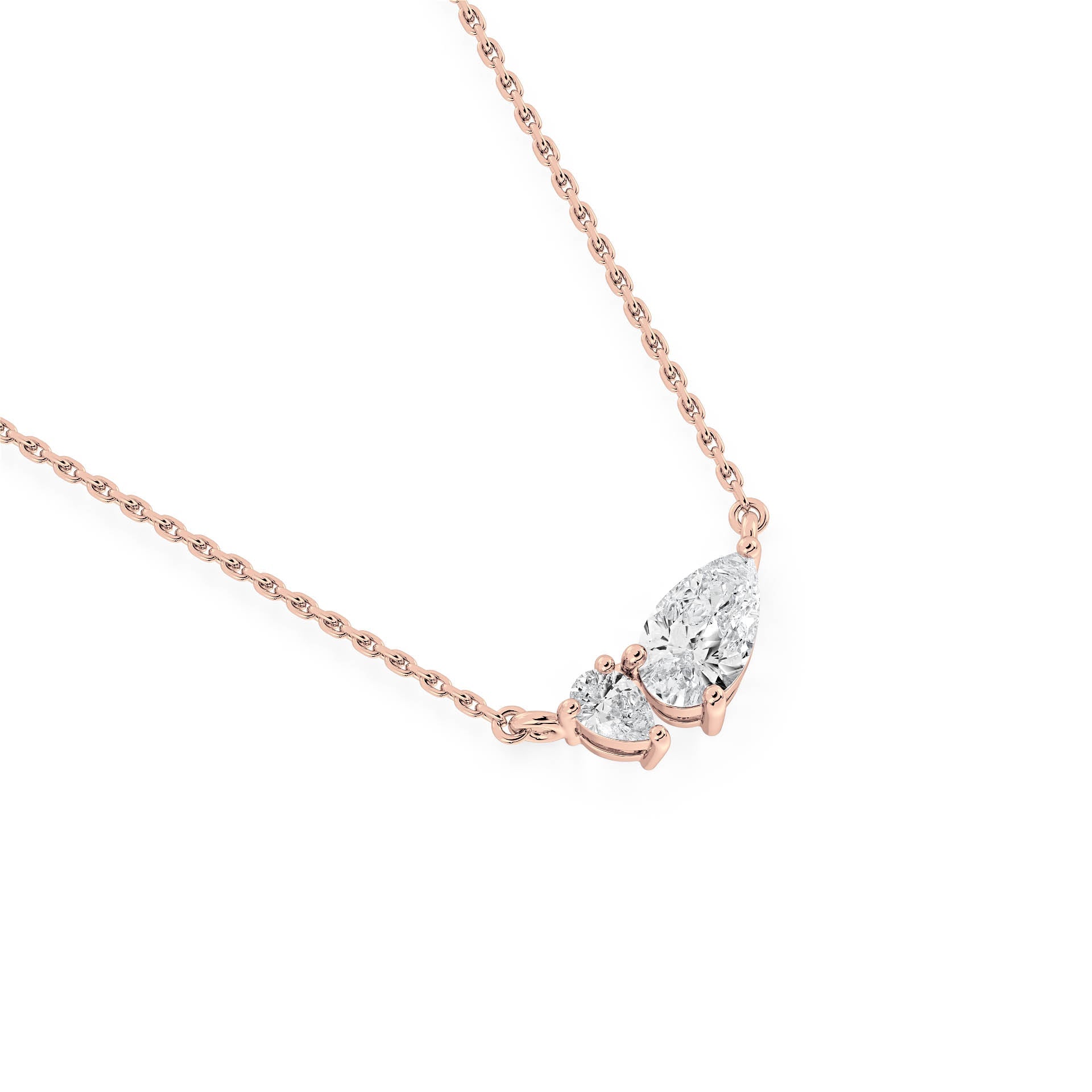 3-CLAW TOI ET MOI PEAR DIAMOND PENDANT/NECKLACE in 18ct Rose Gold