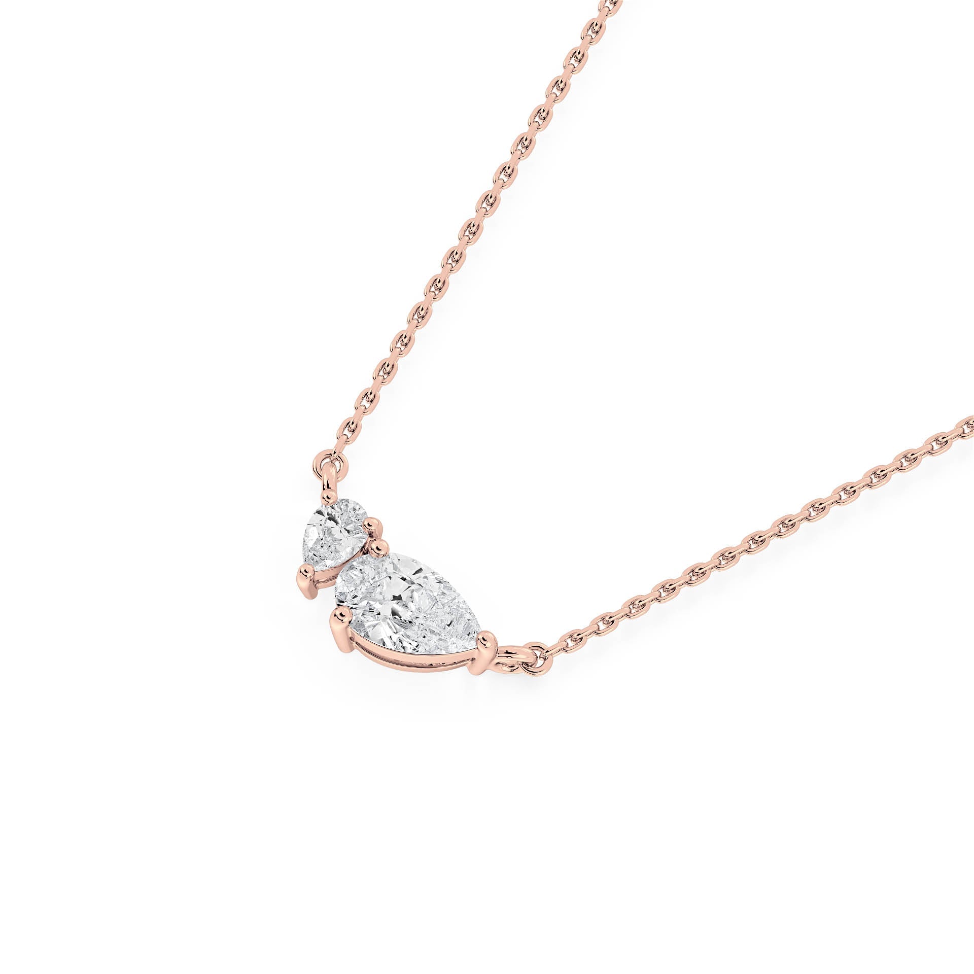 3-CLAW TOI ET MOI PEAR DIAMOND PENDANT/NECKLACE in 18ct Rose Gold