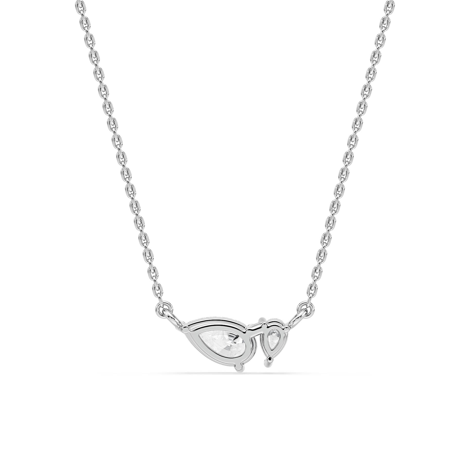 3-CLAW TOI ET MOI PEAR DIAMOND PENDANT/NECKLACE in 18ct White Gold