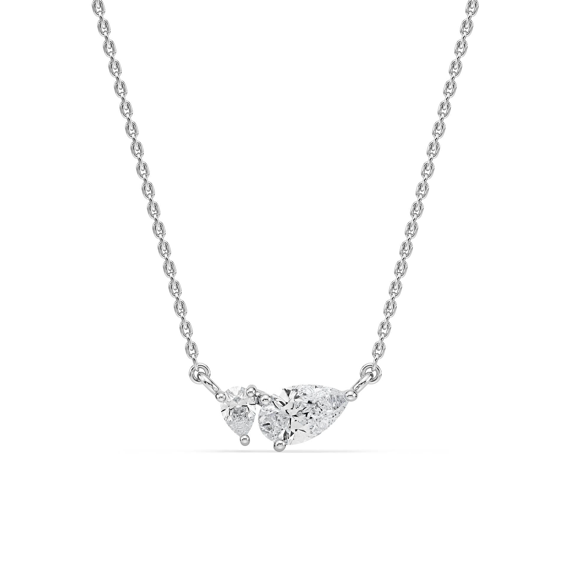 3-CLAW TOI ET MOI PEAR DIAMOND PENDANT/NECKLACE in 18ct White Gold