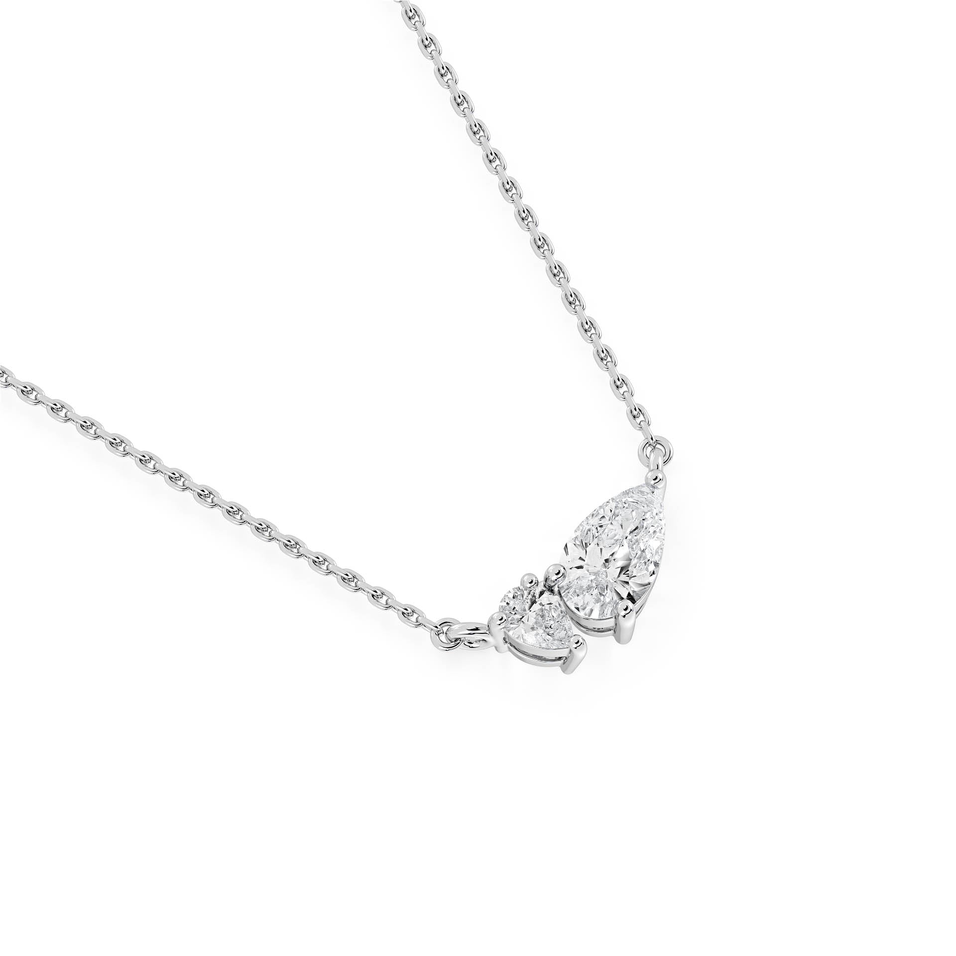 3-CLAW TOI ET MOI PEAR DIAMOND PENDANT/NECKLACE in 18ct White Gold