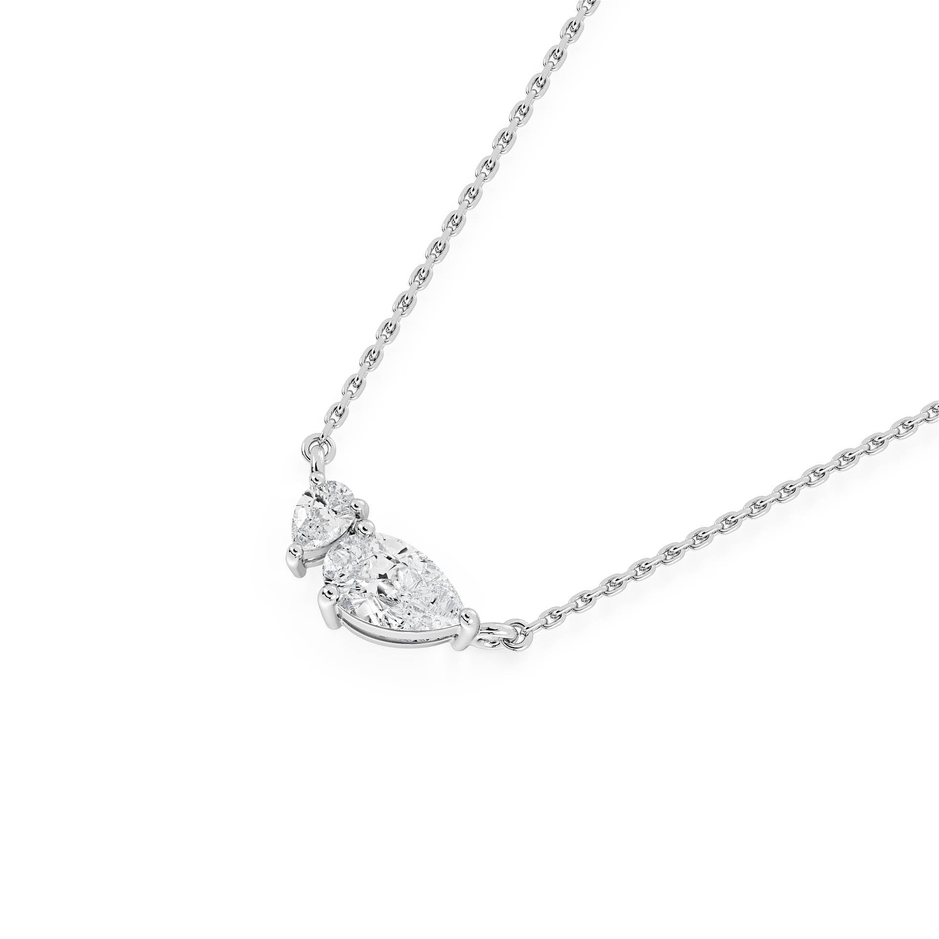 3-CLAW TOI ET MOI PEAR DIAMOND PENDANT/NECKLACE in 18ct White Gold