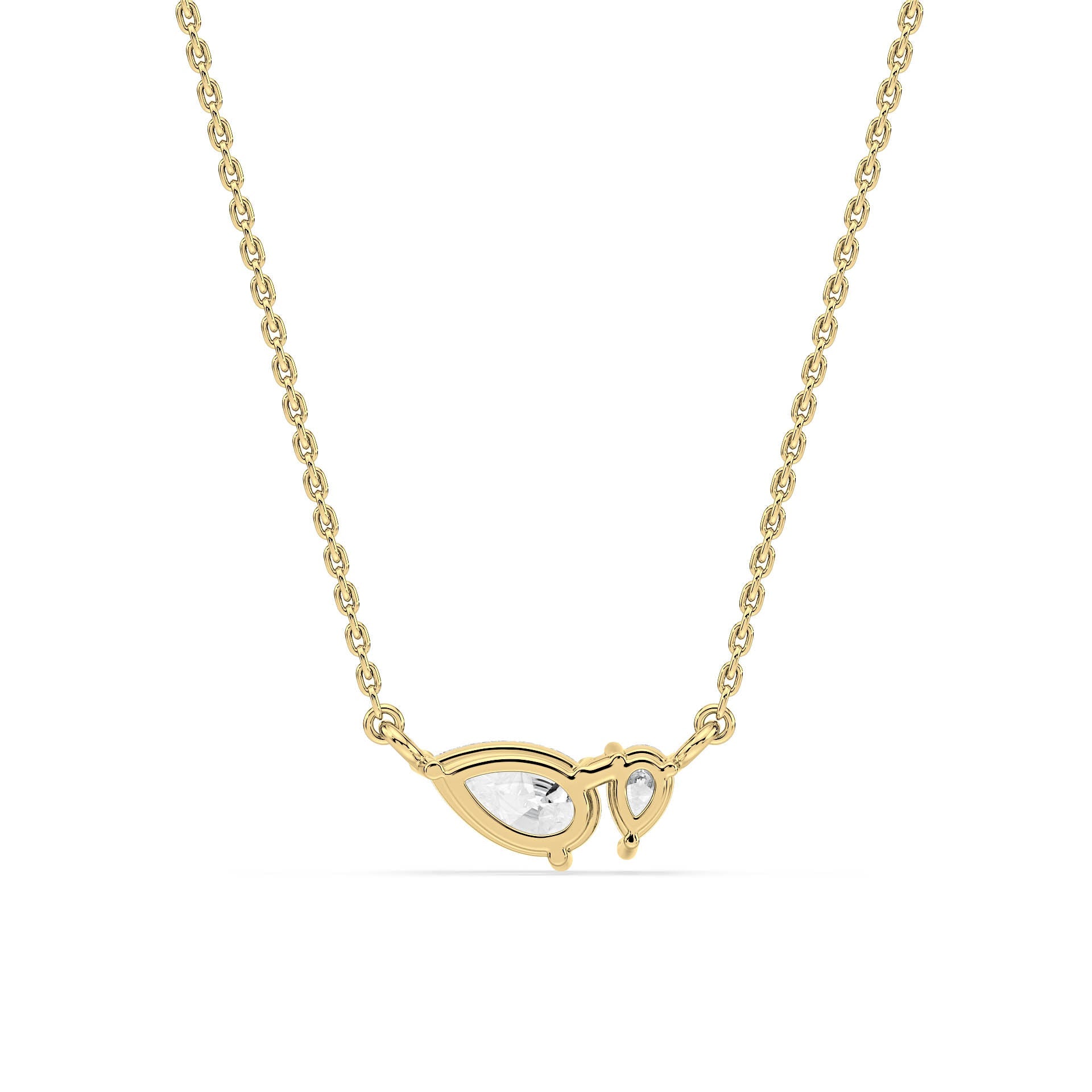 3-CLAW TOI ET MOI PEAR DIAMOND PENDANT/NECKLACE in 18ct Yellow Gold