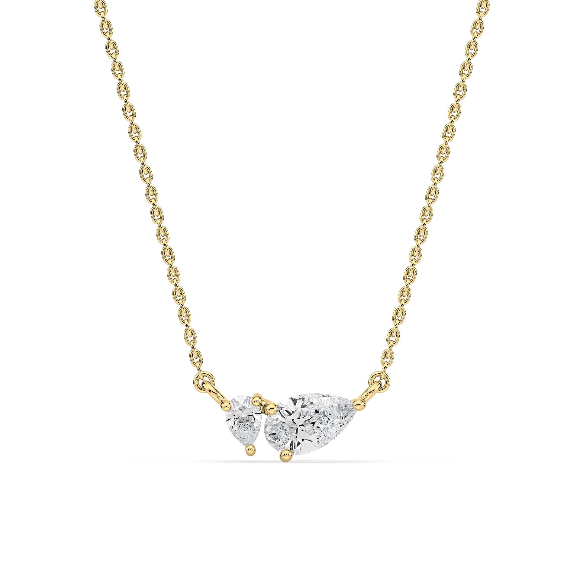 3-CLAW TOI ET MOI PEAR DIAMOND PENDANT/NECKLACE in 18ct Yellow Gold