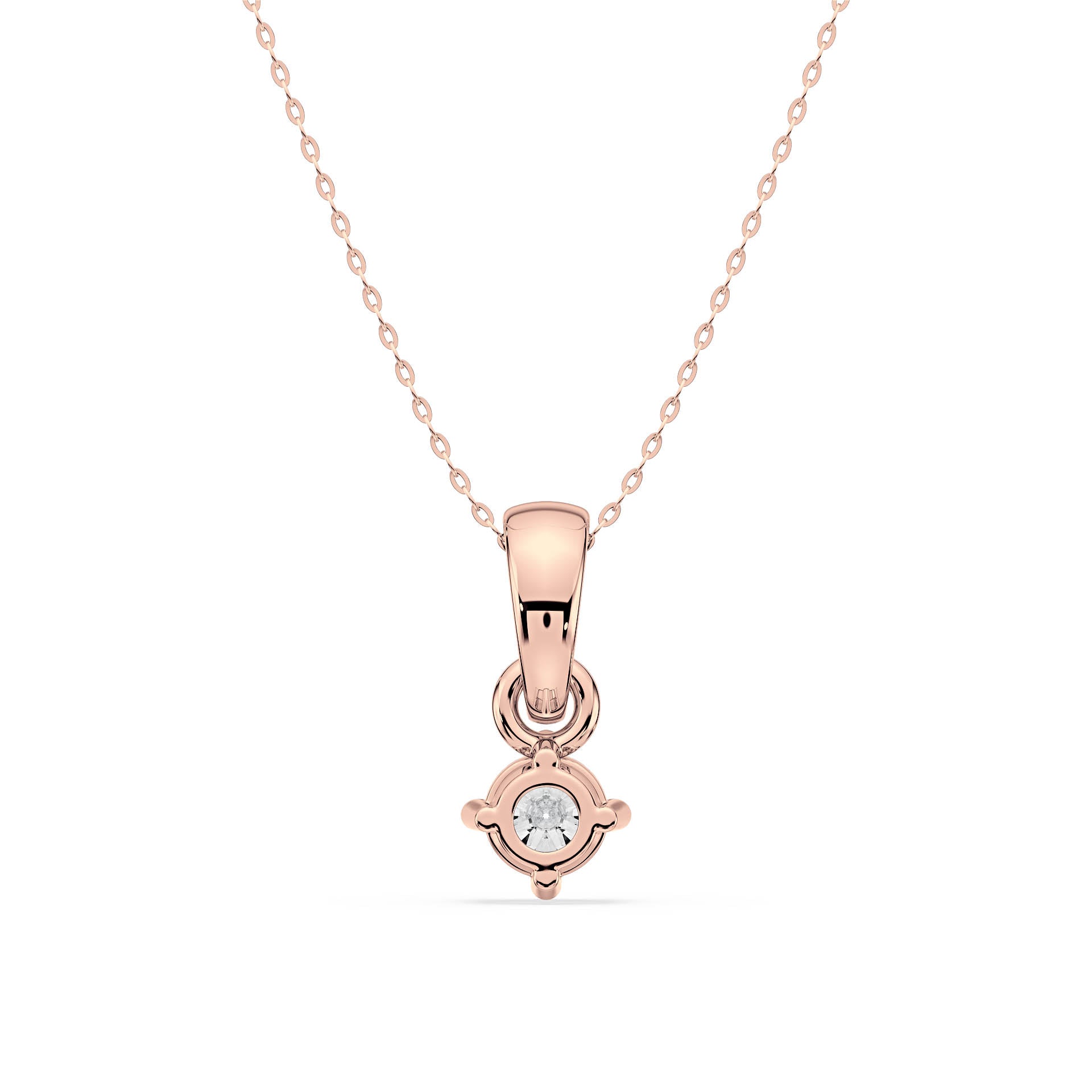 4-CLAW ROUND DIAMOND PENDANT/NECKLACE WITH LARGE BAIL in 18ct Rose Gold