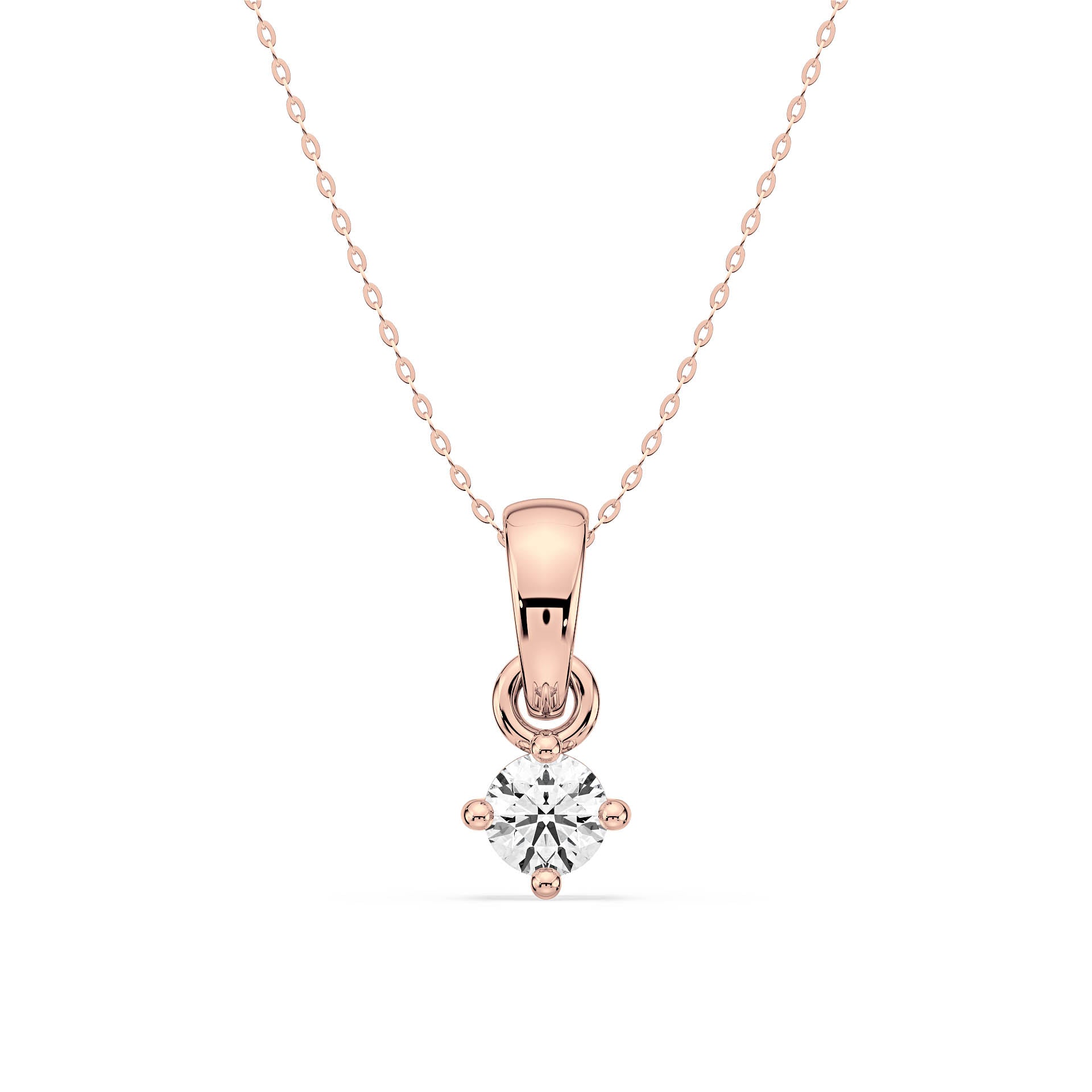 4-CLAW ROUND DIAMOND PENDANT/NECKLACE WITH LARGE BAIL in 18ct Rose Gold