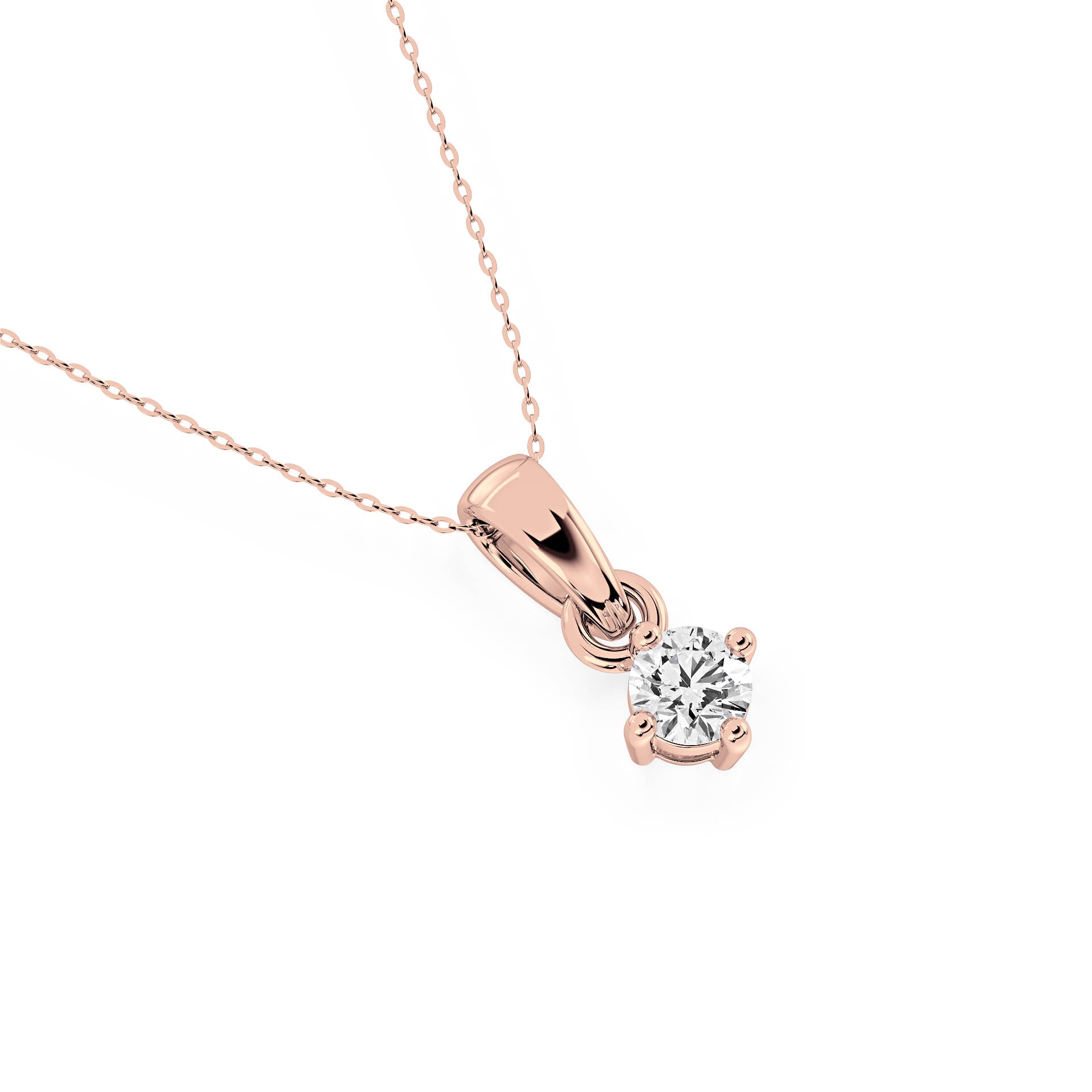 4-CLAW ROUND DIAMOND PENDANT/NECKLACE WITH LARGE BAIL in 18ct Rose Gold