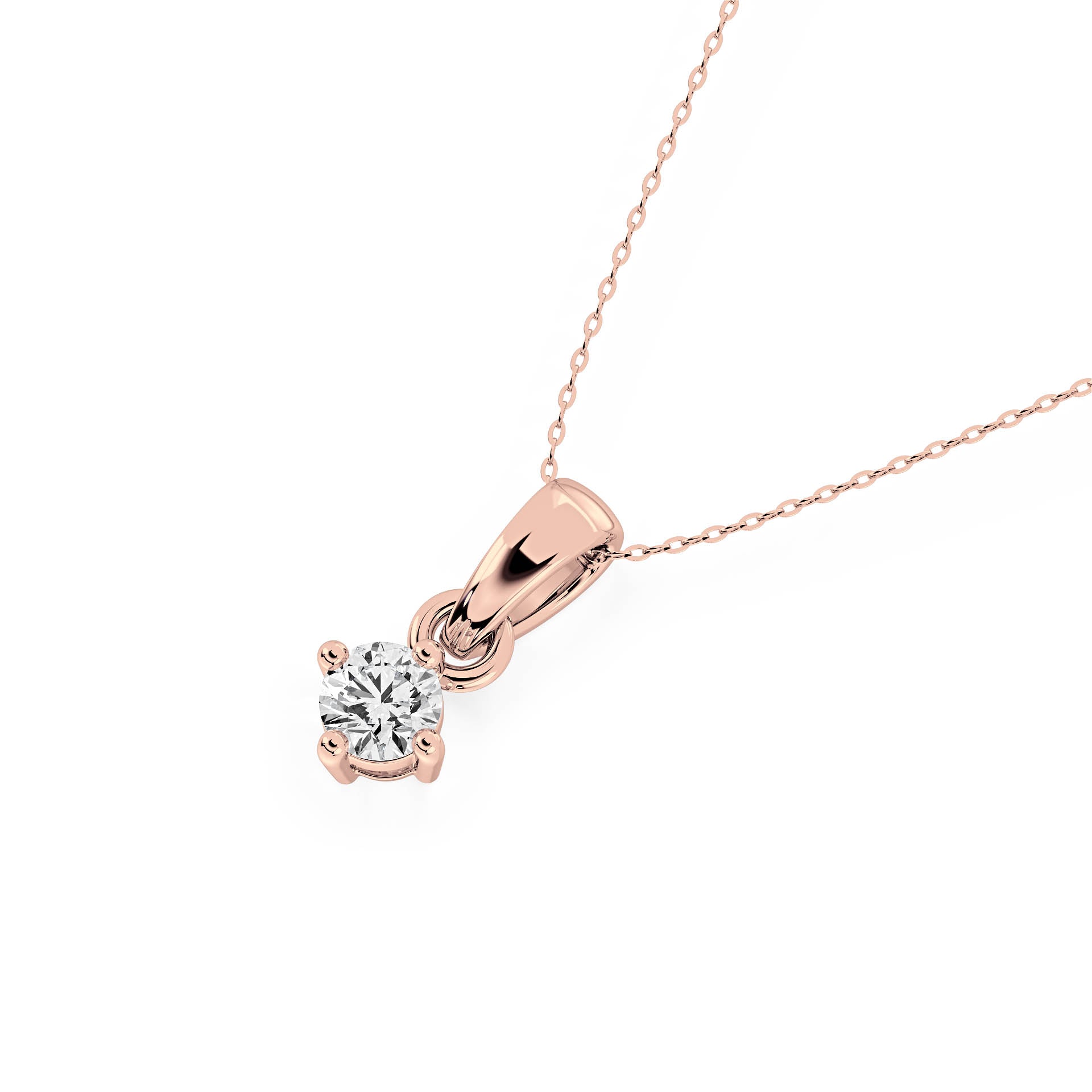 4-CLAW ROUND DIAMOND PENDANT/NECKLACE WITH LARGE BAIL in 18ct Rose Gold