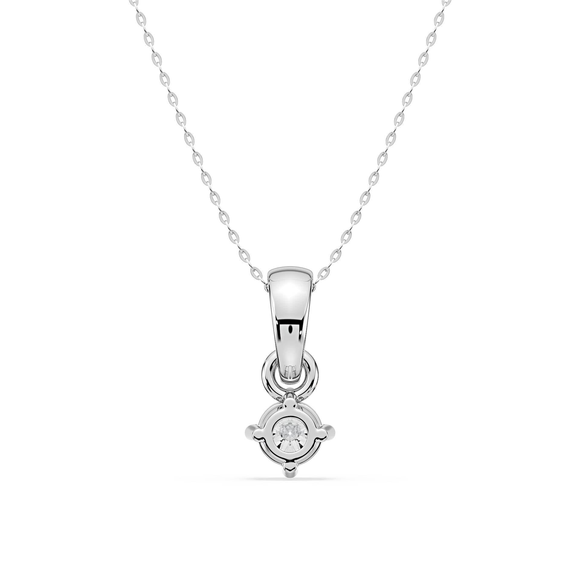 4-CLAW ROUND DIAMOND PENDANT/NECKLACE WITH LARGE BAIL in 18ct White Gold