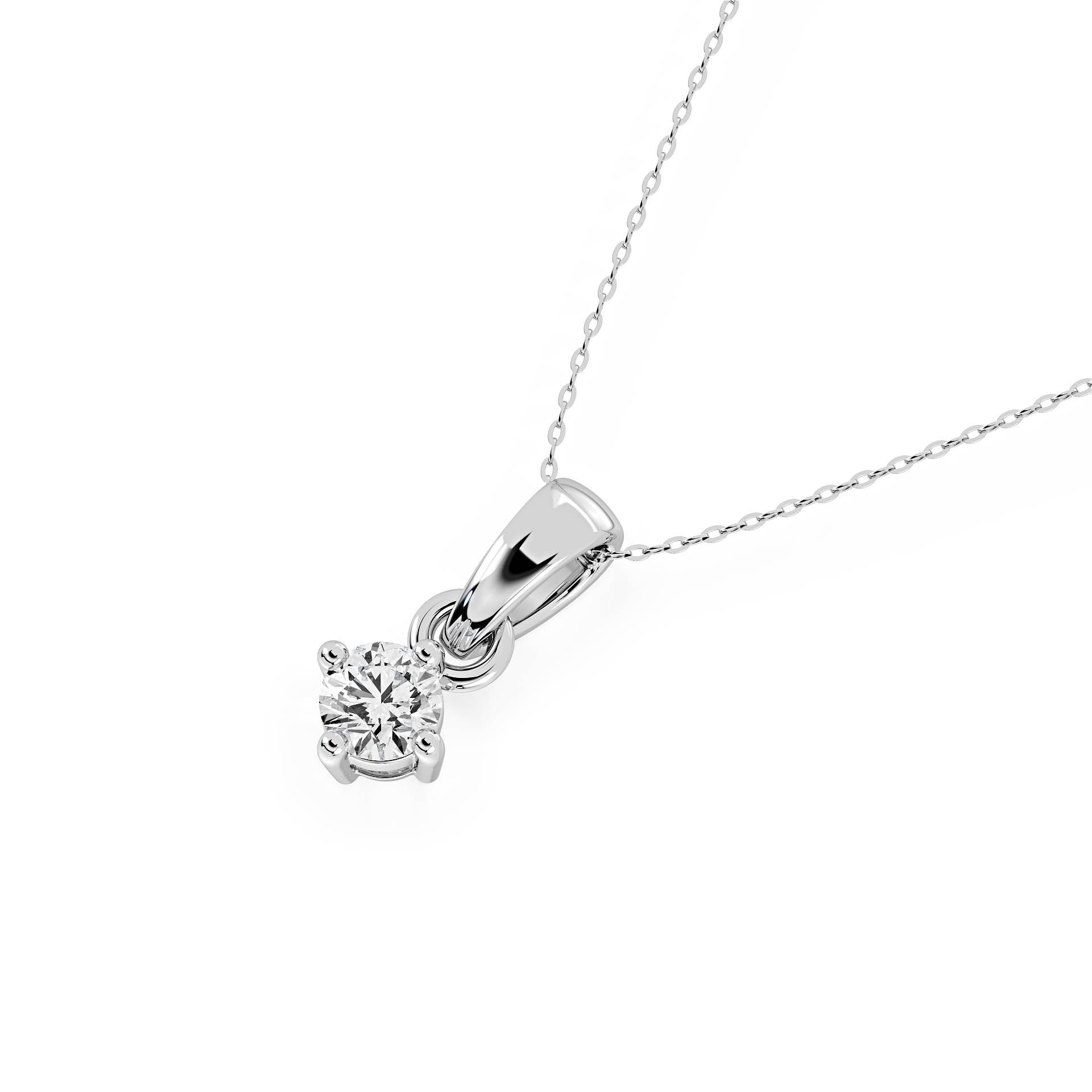 4-CLAW ROUND DIAMOND PENDANT/NECKLACE WITH LARGE BAIL in 18ct White Gold