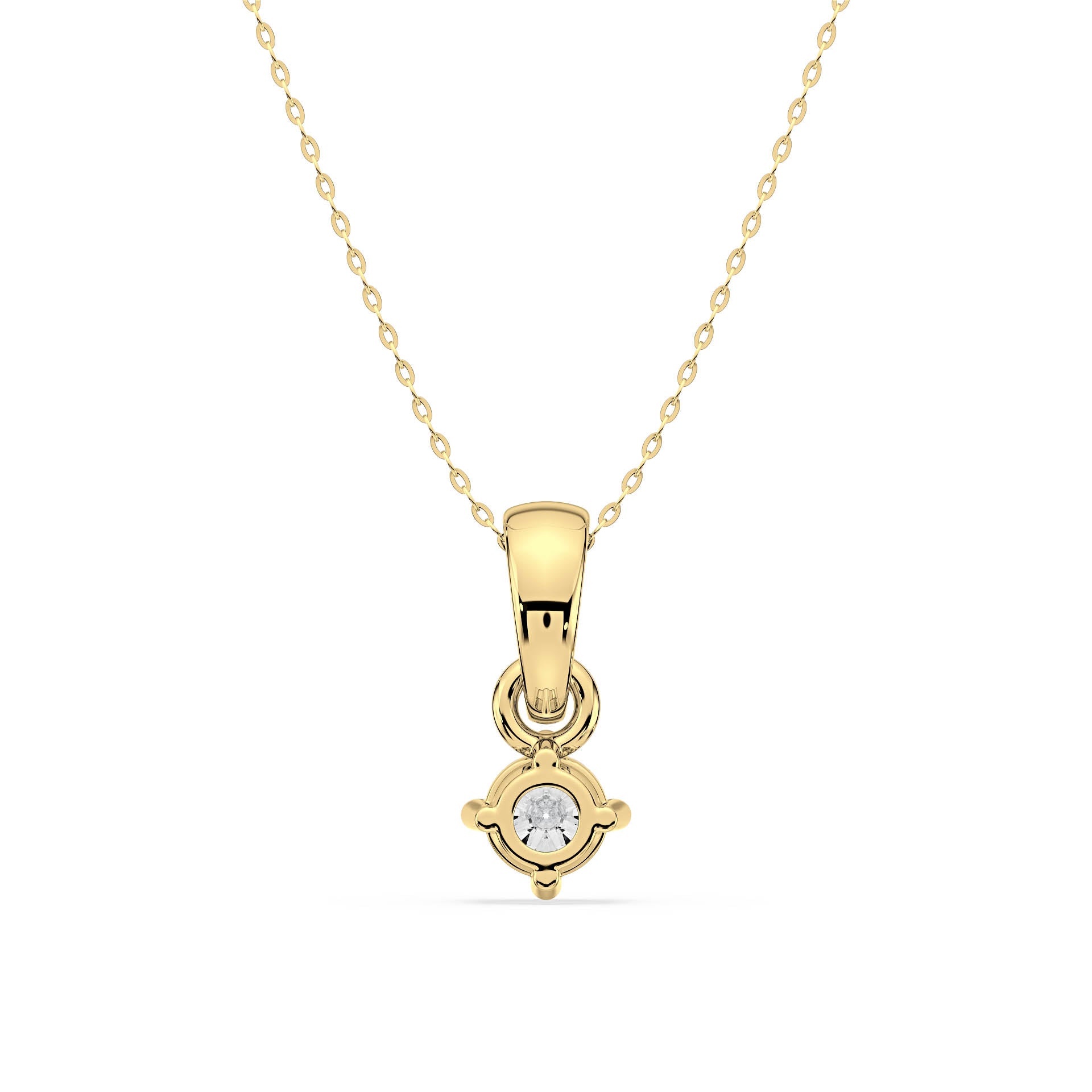 4-CLAW ROUND DIAMOND PENDANT/NECKLACE WITH LARGE BAIL in 18ct Yellow Gold