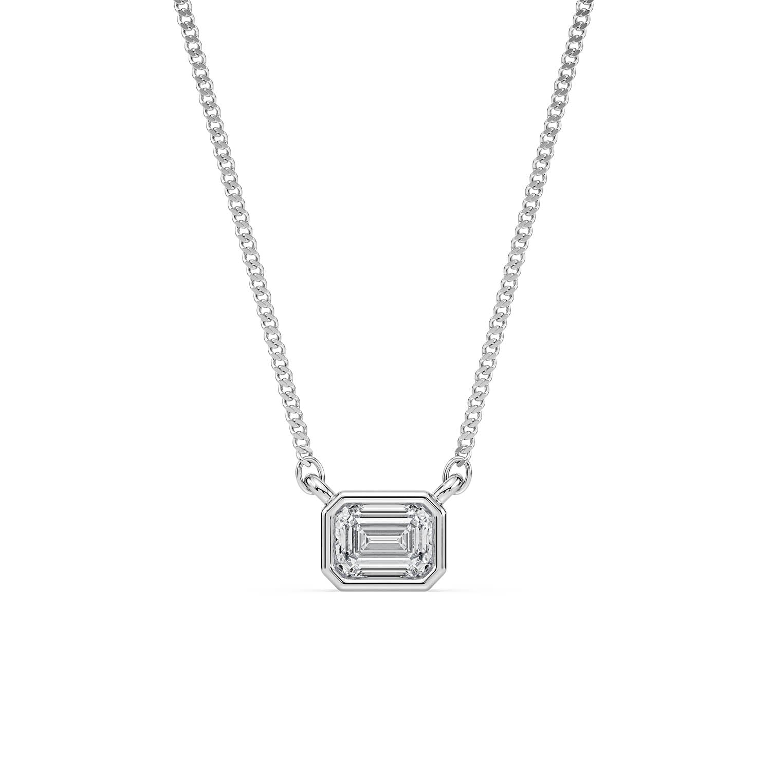 BEZEL-SET EMERALD CUT DIAMOND PENDANT/NECKLACE in 18ct White Gold