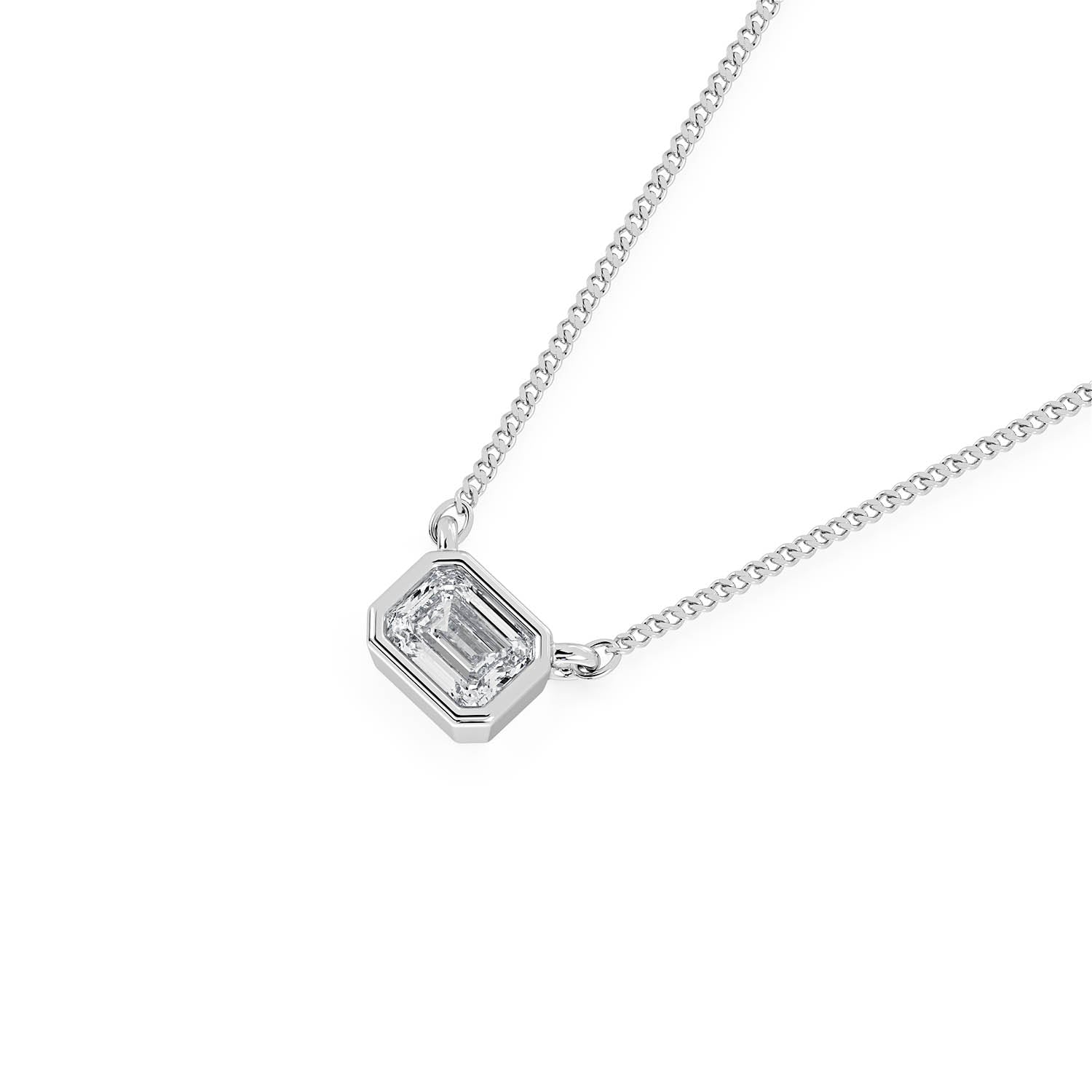 BEZEL-SET EMERALD CUT DIAMOND PENDANT/NECKLACE in 18ct White Gold