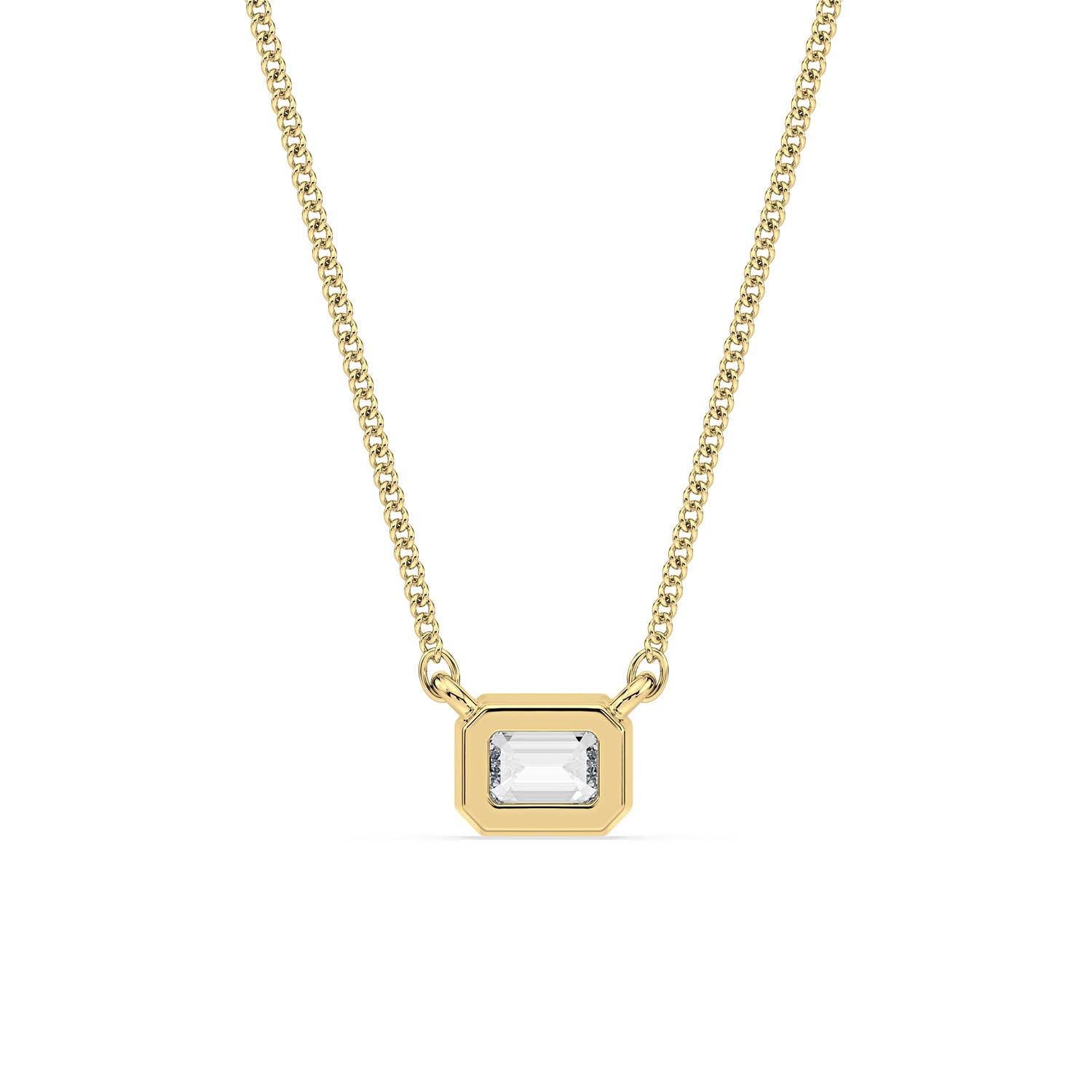 BEZEL-SET EMERALD CUT DIAMOND PENDANT/NECKLACE in 18ct Yellow Gold