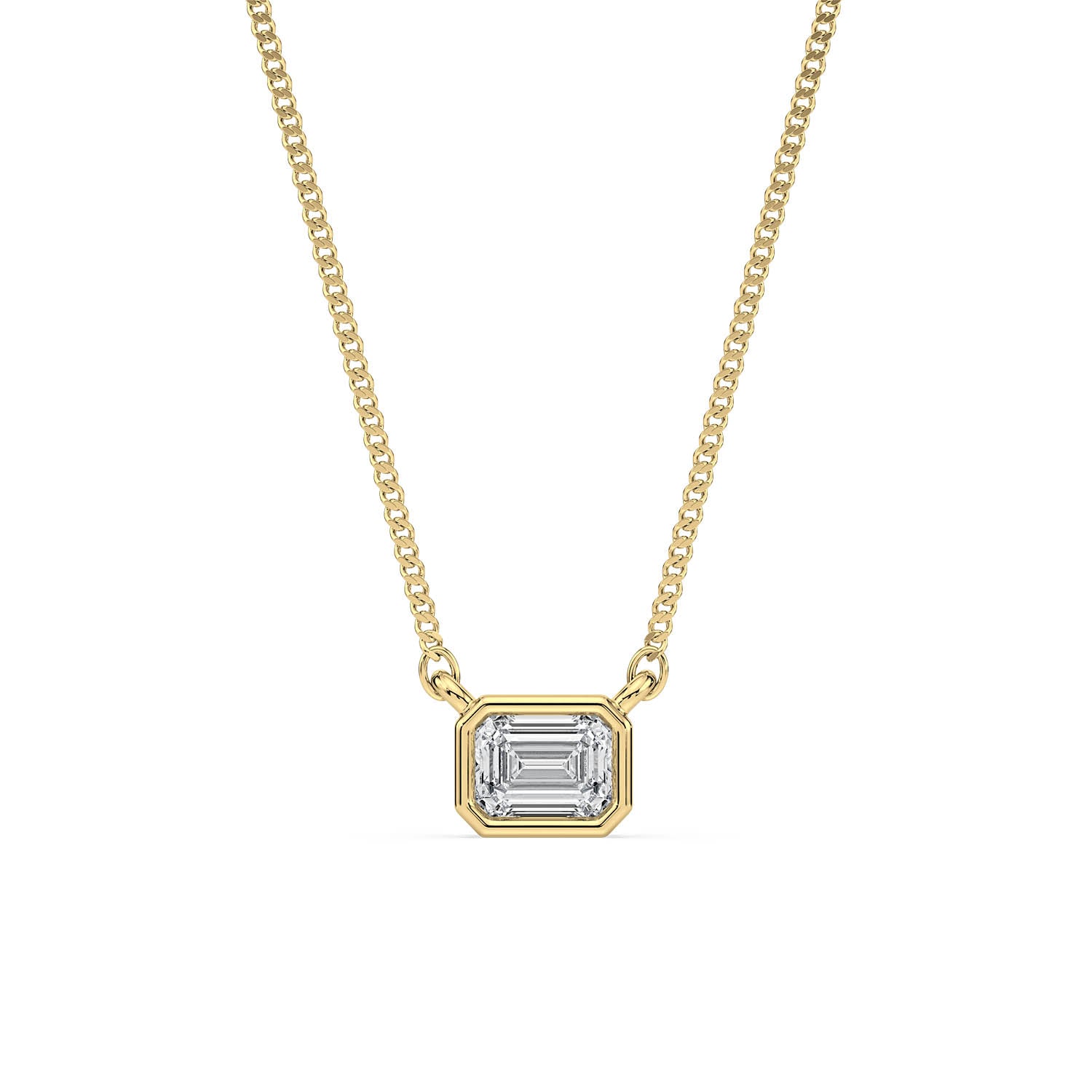 BEZEL-SET EMERALD CUT DIAMOND PENDANT/NECKLACE in 18ct Yellow Gold