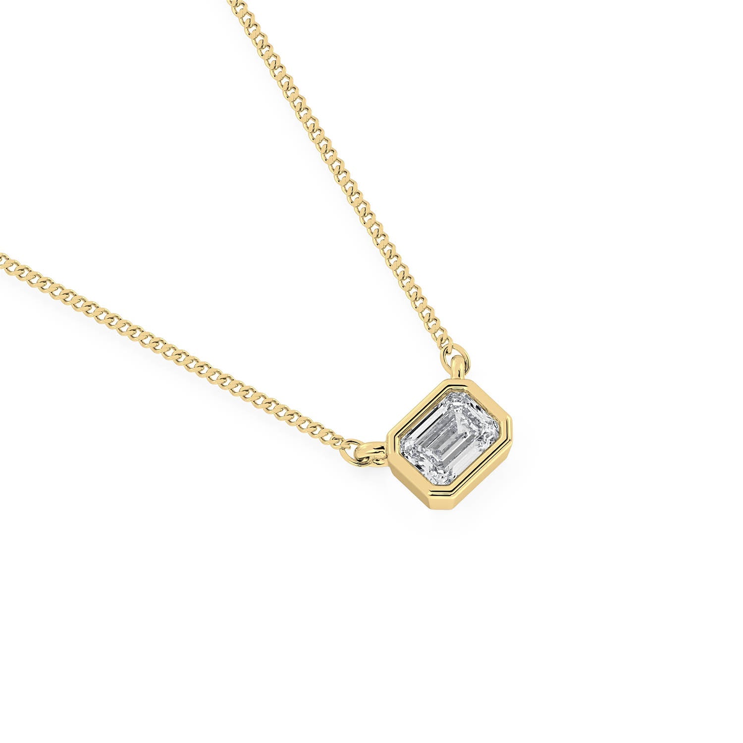 BEZEL-SET EMERALD CUT DIAMOND PENDANT/NECKLACE in 18ct Yellow Gold