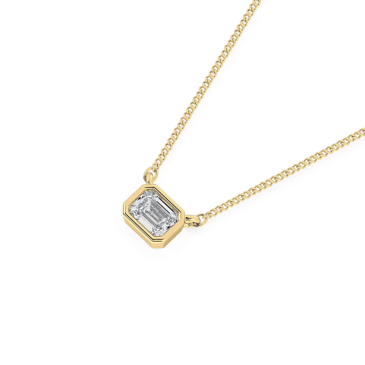 BEZEL-SET EMERALD CUT DIAMOND PENDANT/NECKLACE in 18ct Yellow Gold