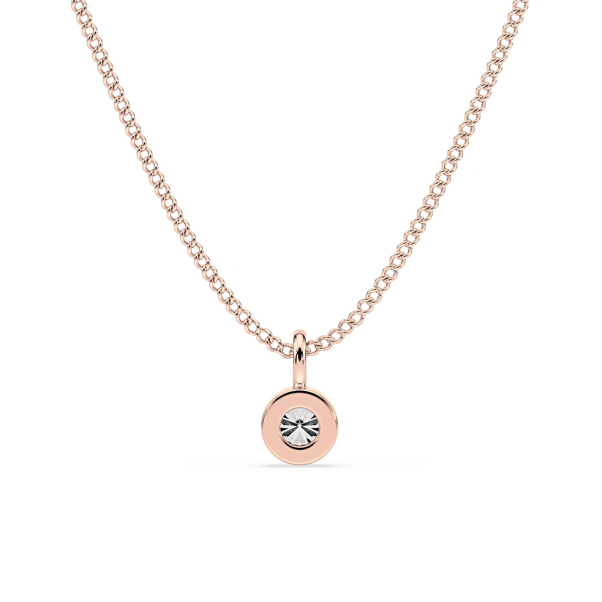 BEZEL-SET ROUND DIAMOND PENDANT/NECKLACE in 9ct Rose Gold