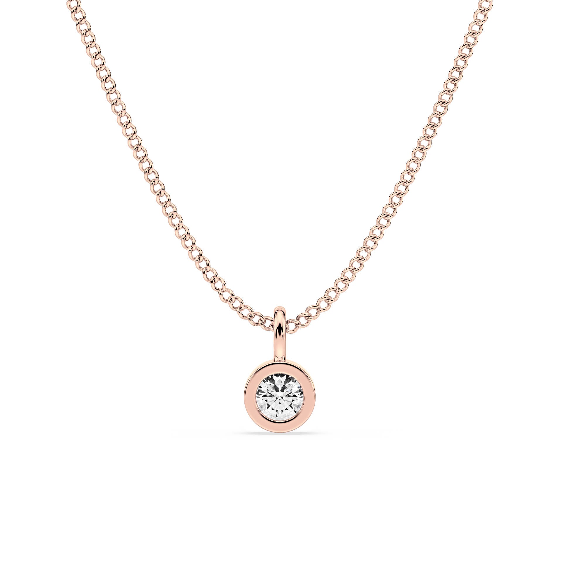 BEZEL-SET ROUND DIAMOND PENDANT/NECKLACE in 9ct Rose Gold