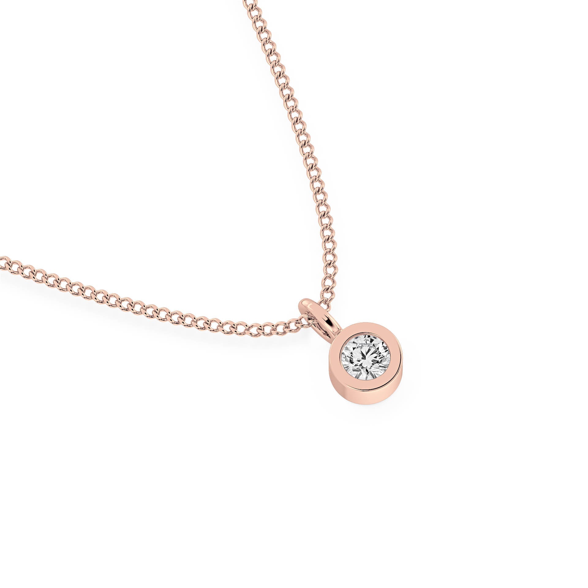 BEZEL-SET ROUND DIAMOND PENDANT/NECKLACE in 9ct Rose Gold