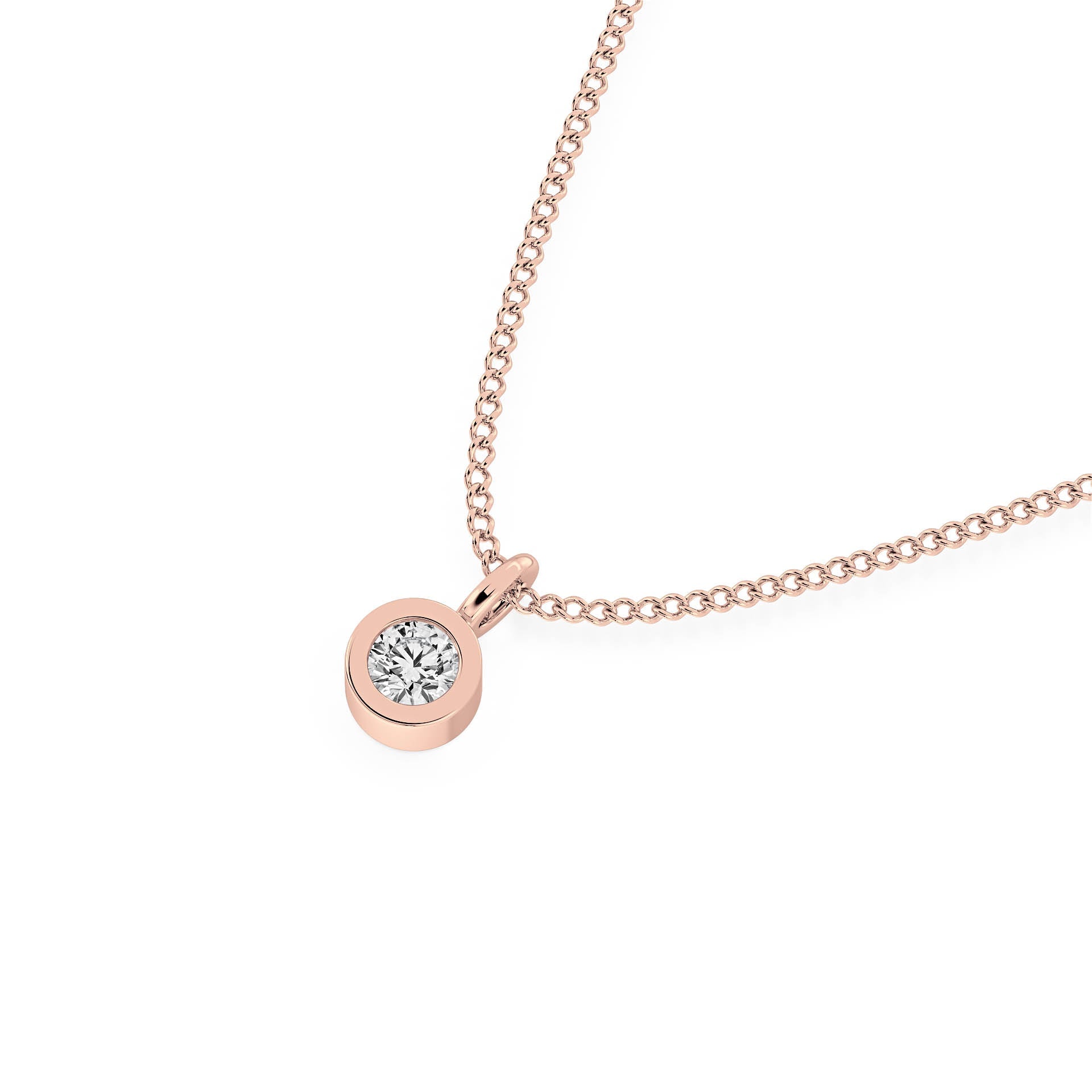 BEZEL-SET ROUND DIAMOND PENDANT/NECKLACE in 9ct Rose Gold