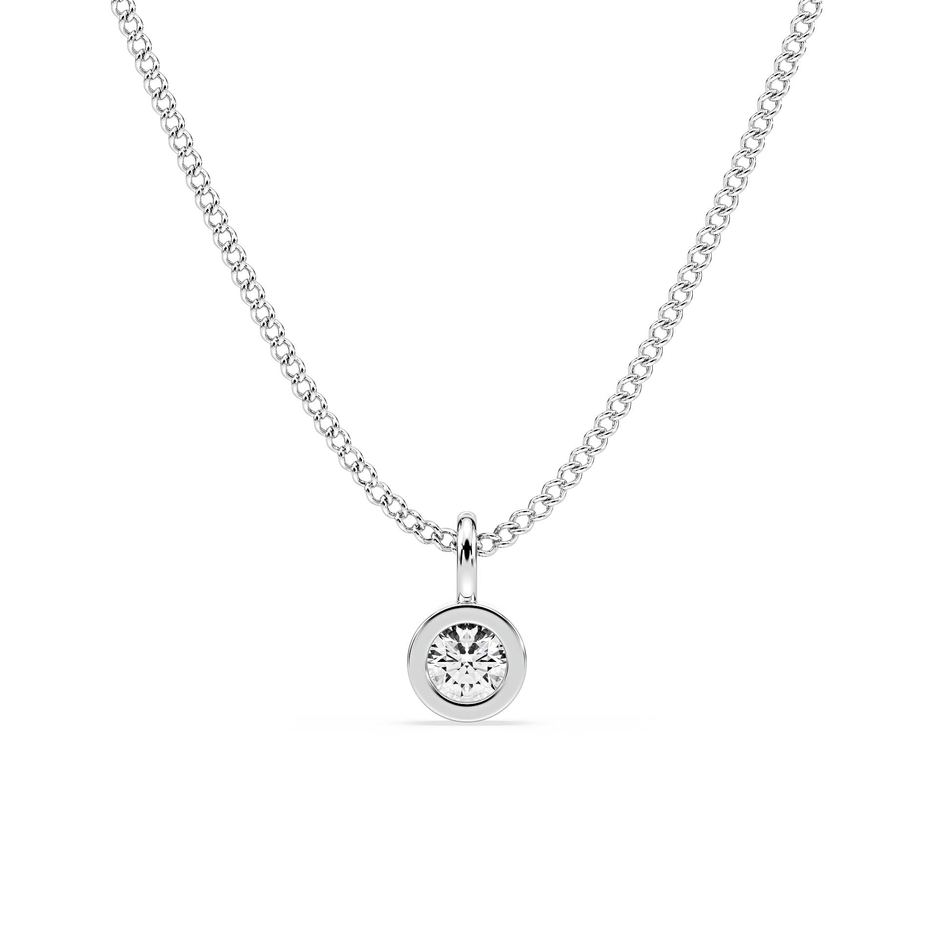 BEZEL-SET ROUND DIAMOND PENDANT/NECKLACE in 9ct White Gold