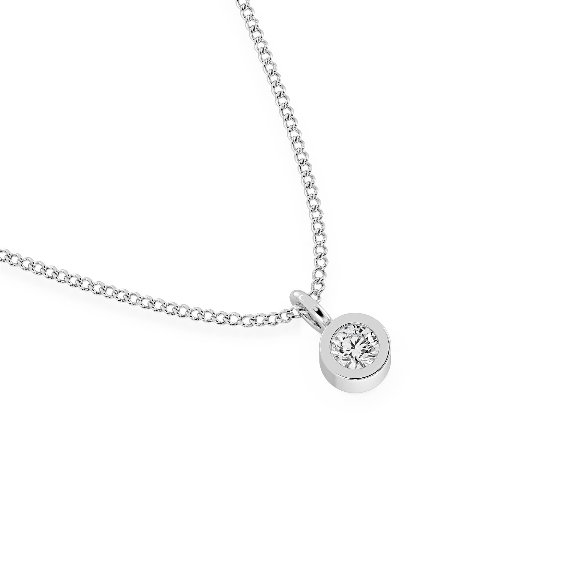 BEZEL-SET ROUND DIAMOND PENDANT/NECKLACE in 9ct White Gold