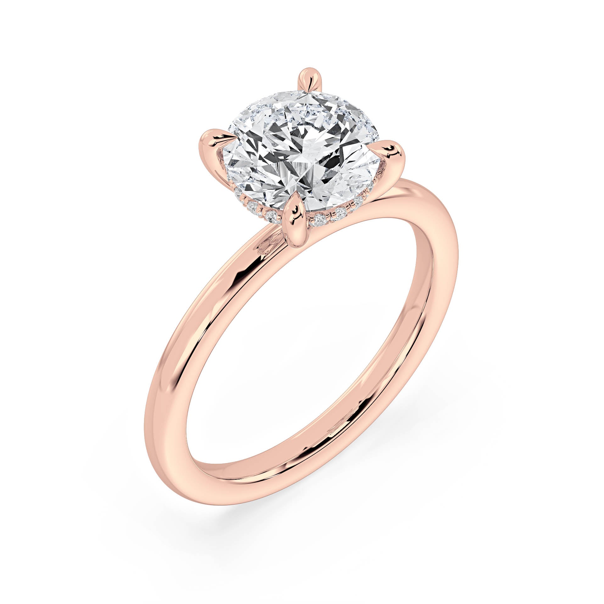 4-CLAW SOLITAIRE ROUND DIAMOND ENGAGEMENT RING WITH HIDDEN HALO in 18ct Rose Gold