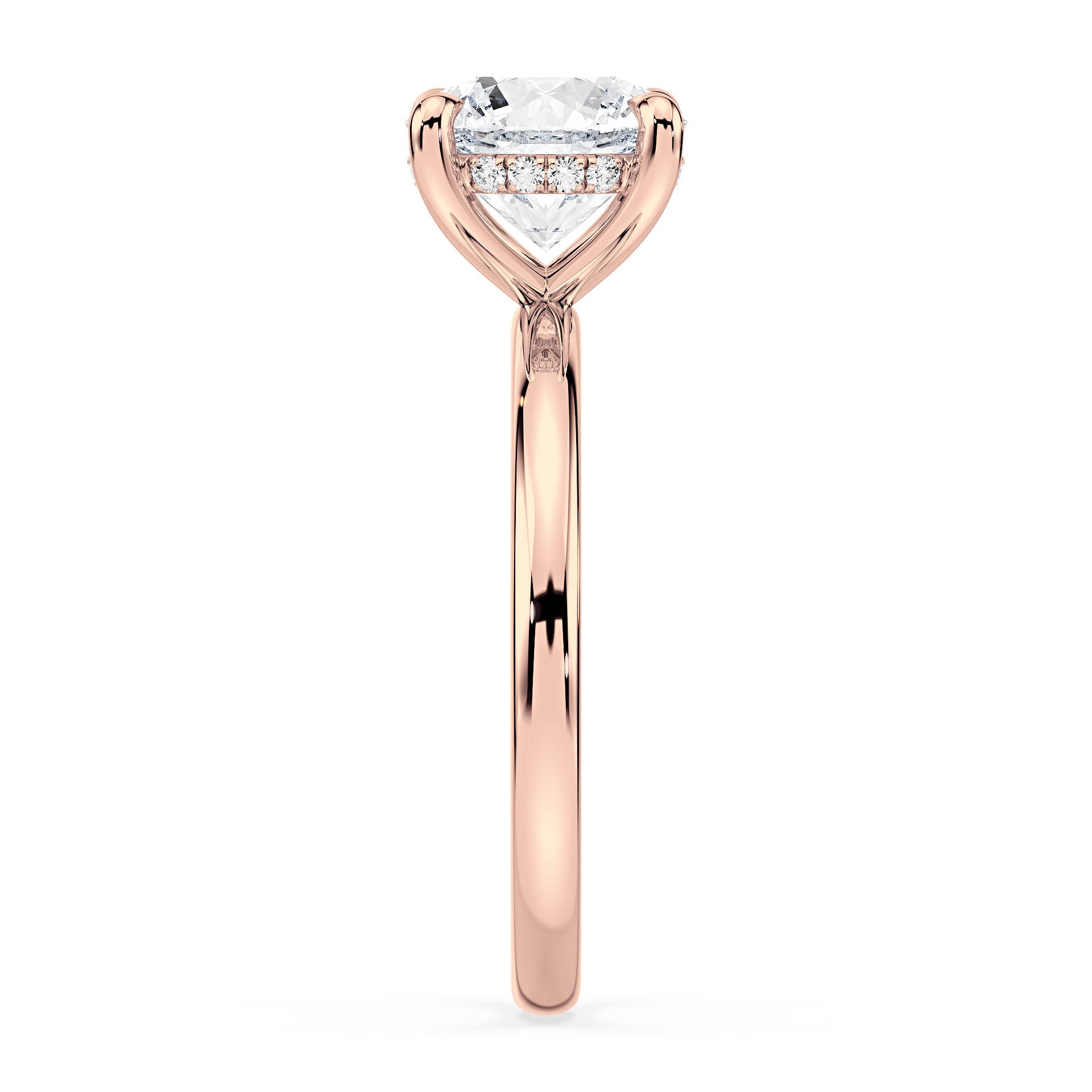 4-CLAW SOLITAIRE ROUND DIAMOND ENGAGEMENT RING WITH HIDDEN HALO in 18ct Rose Gold