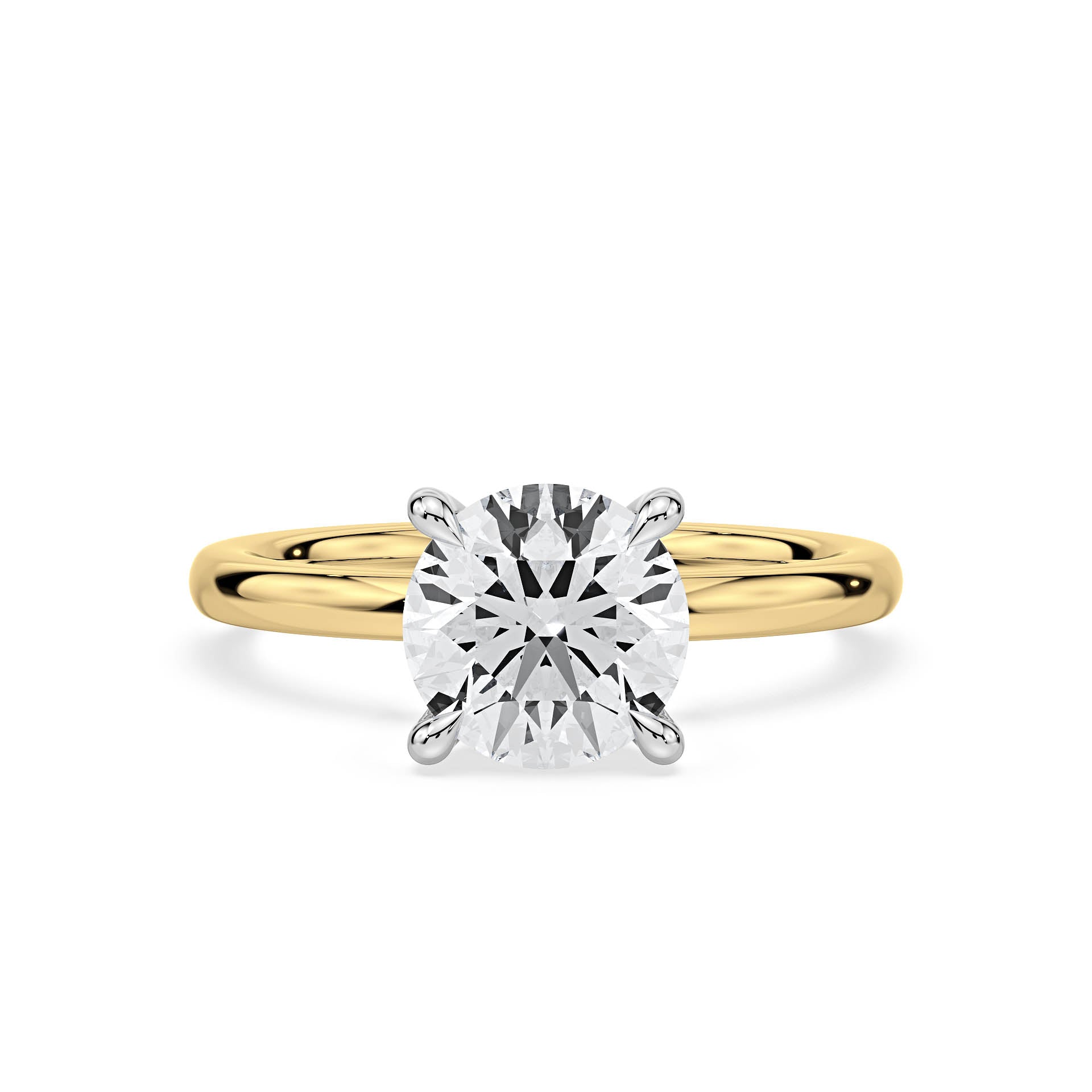 4-CLAW SOLITAIRE ROUND DIAMOND ENGAGEMENT RING WITH HIDDEN HALO in 18ct Two Tone Gold