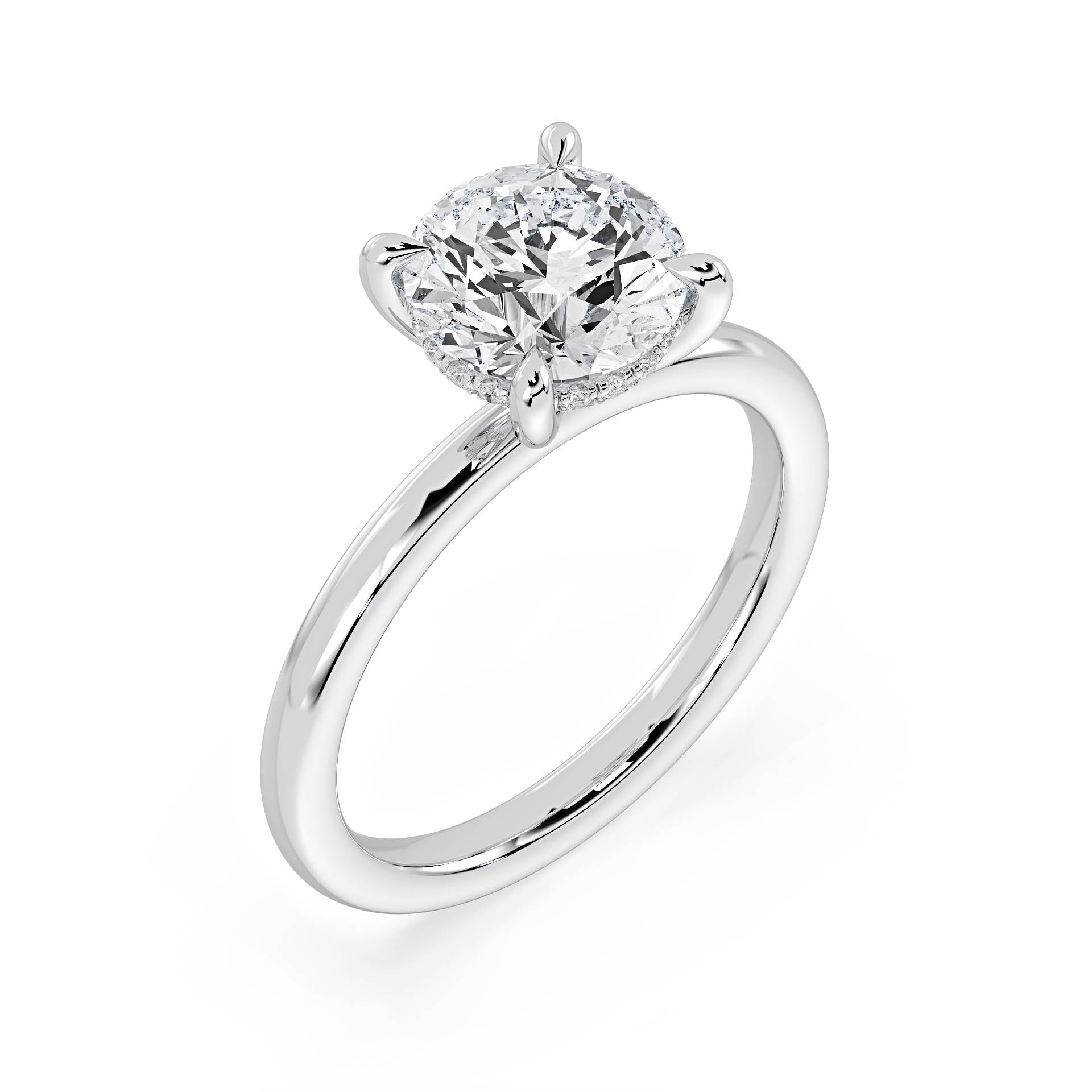 4-CLAW SOLITAIRE ROUND DIAMOND ENGAGEMENT RING WITH HIDDEN HALO in 18ct White Gold