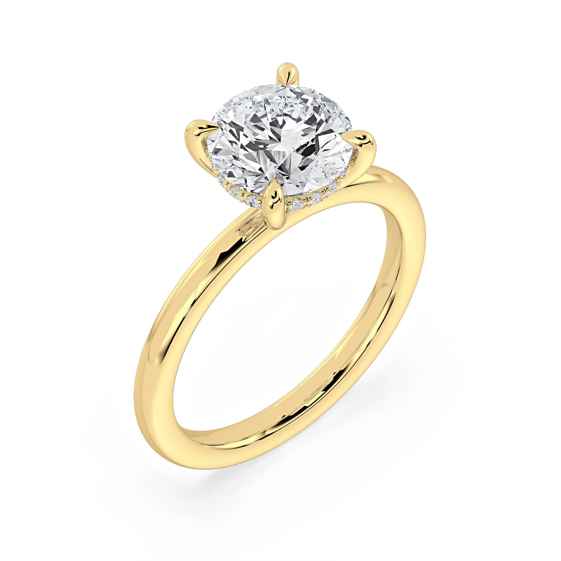 4-CLAW SOLITAIRE ROUND DIAMOND ENGAGEMENT RING WITH HIDDEN HALO in 18ct Yellow Gold