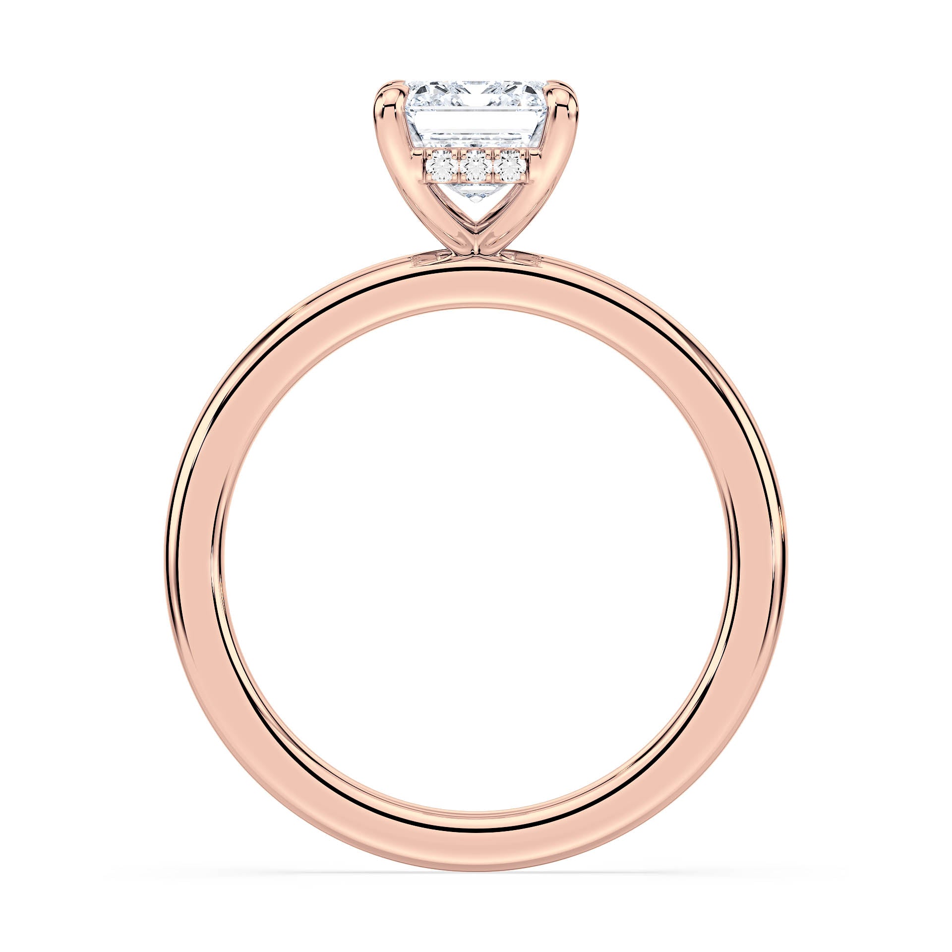 4-CLAW SOLITAIRE EMERALD CUT DIAMOND ENGAGEMENT RING WITH HIDDEN HALO in 18ct Rose Gold