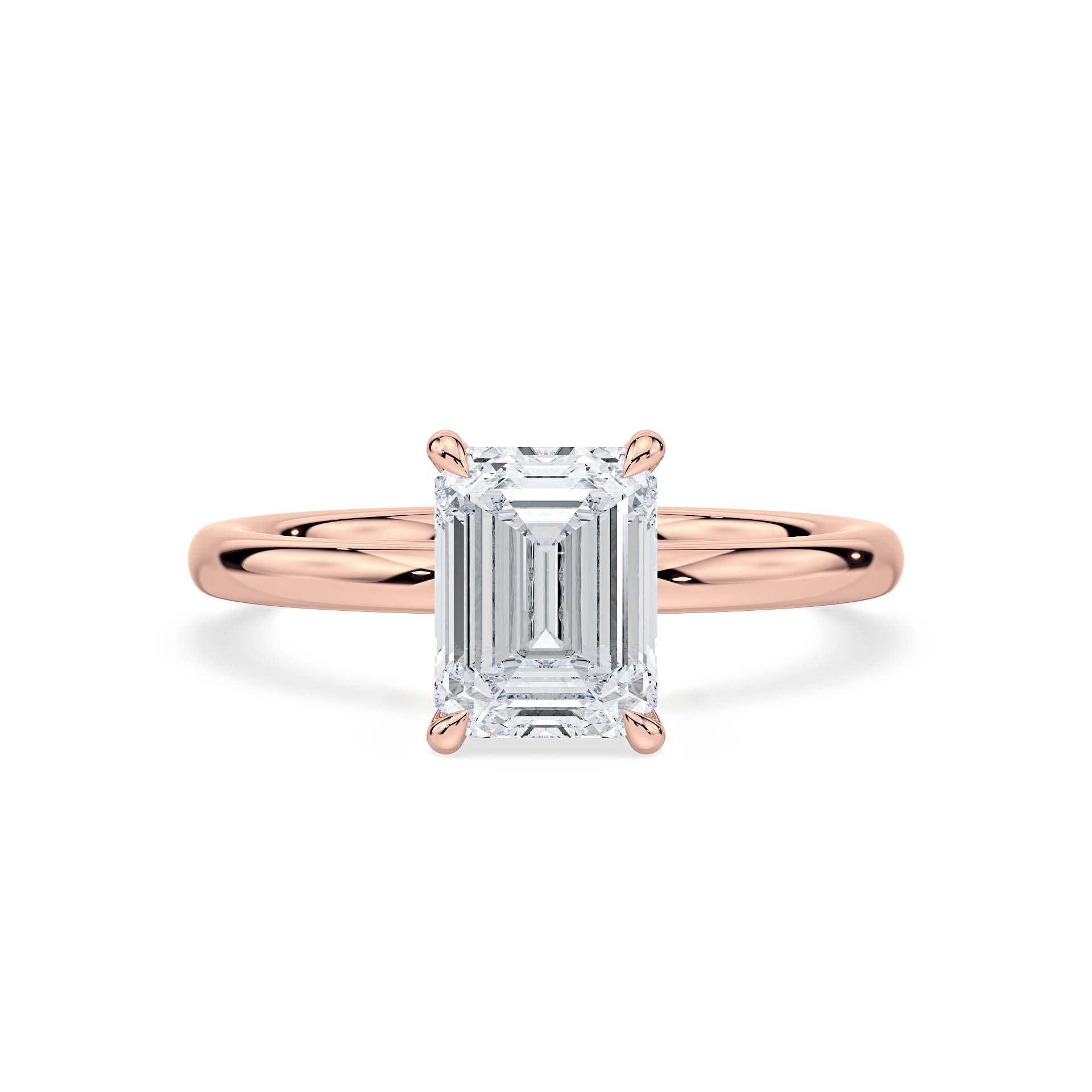 4-CLAW SOLITAIRE EMERALD CUT DIAMOND ENGAGEMENT RING WITH HIDDEN HALO in 18ct Rose Gold