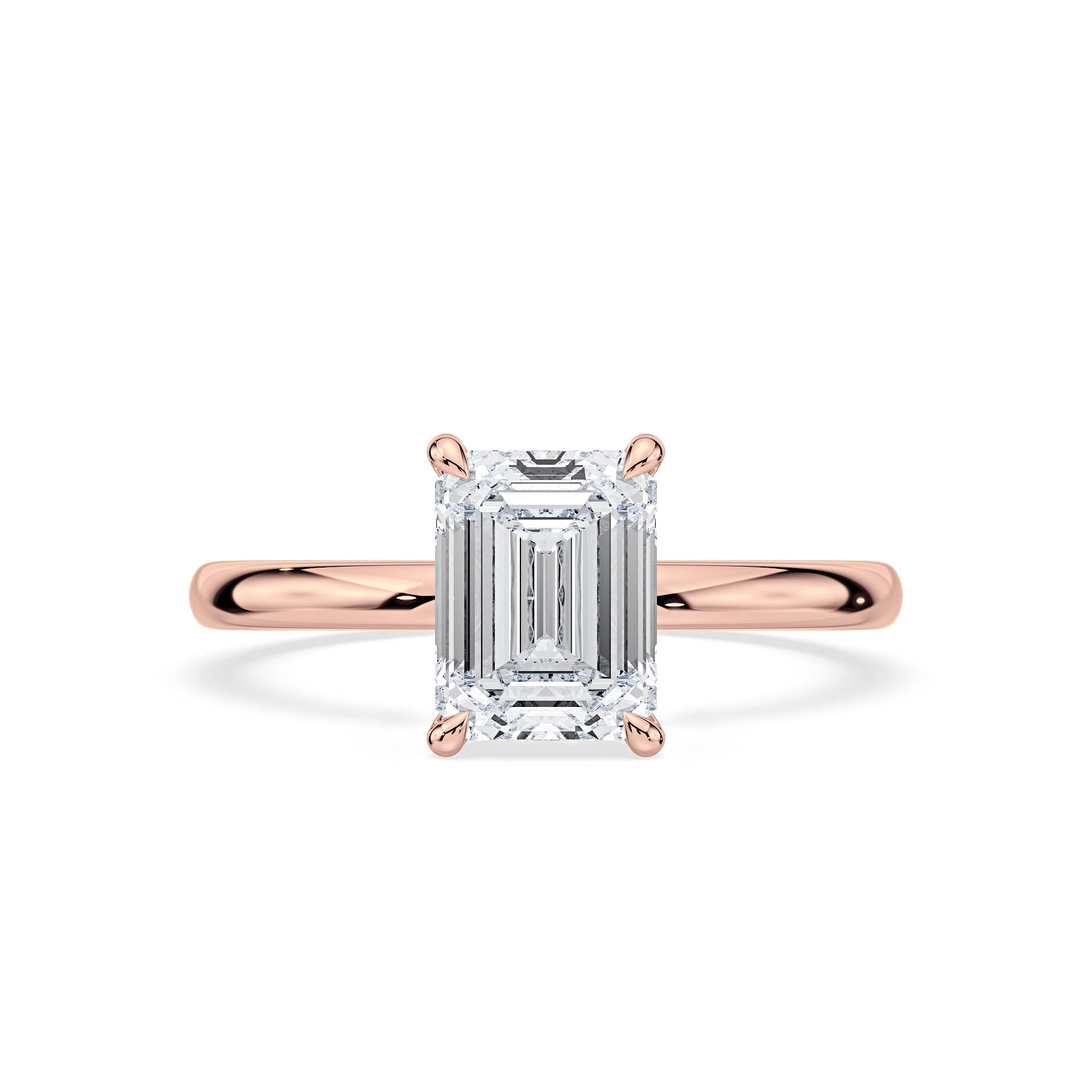 4-CLAW SOLITAIRE EMERALD CUT DIAMOND ENGAGEMENT RING WITH HIDDEN HALO in 18ct Rose Gold