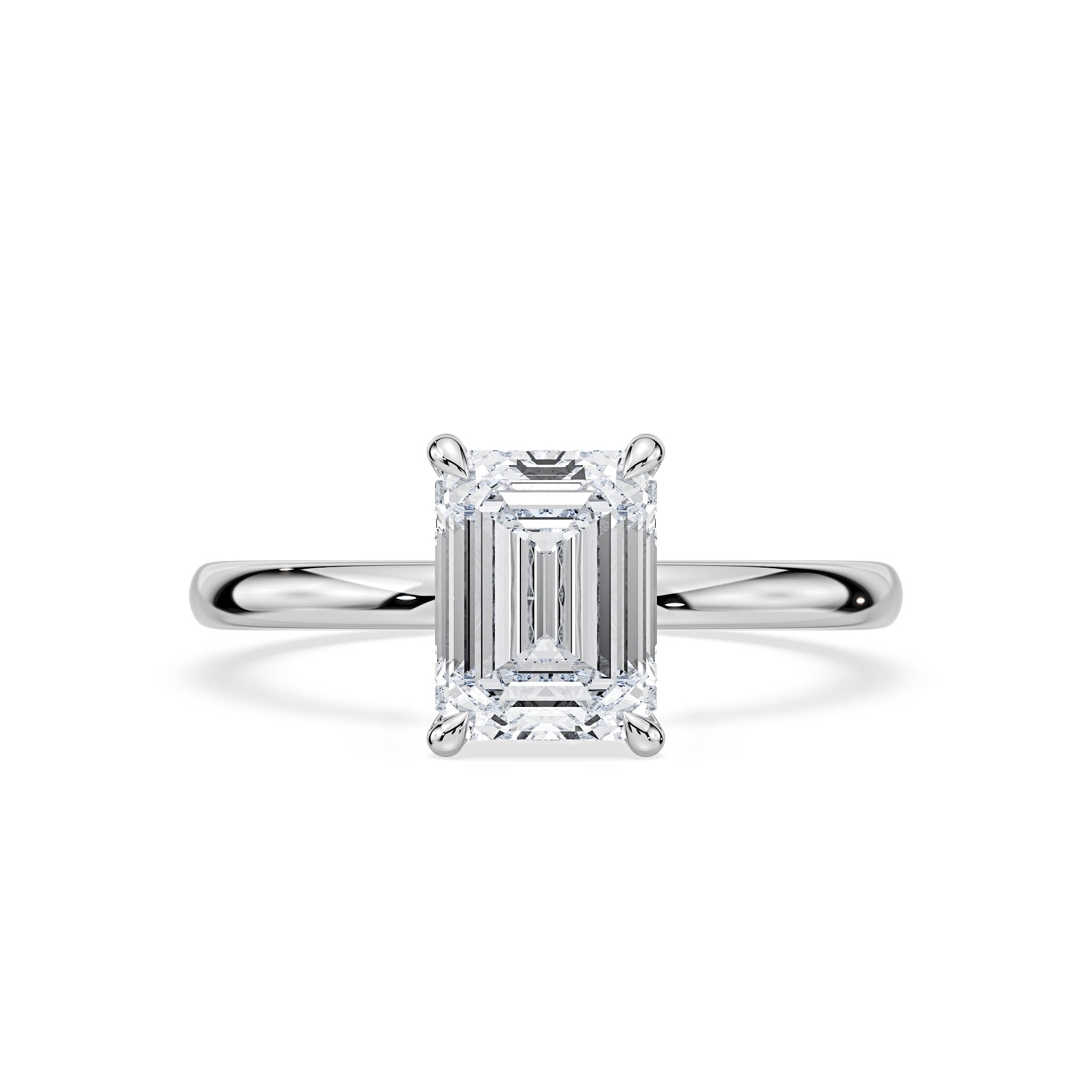 4-CLAW SOLITAIRE EMERALD CUT DIAMOND ENGAGEMENT RING WITH HIDDEN HALO in 18ct White Gold