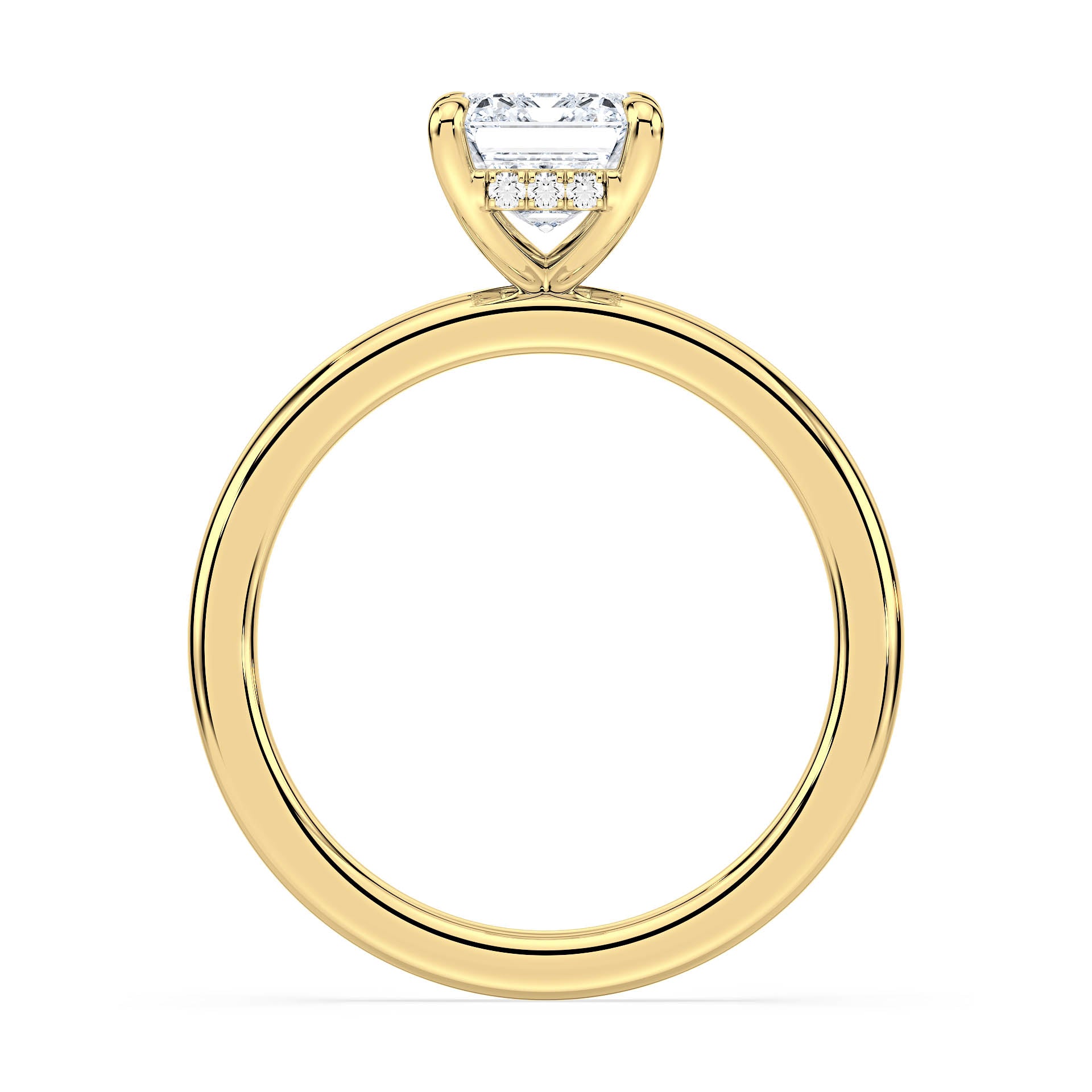 4-CLAW SOLITAIRE EMERALD CUT DIAMOND ENGAGEMENT RING WITH HIDDEN HALO in 18ct Yellow Gold