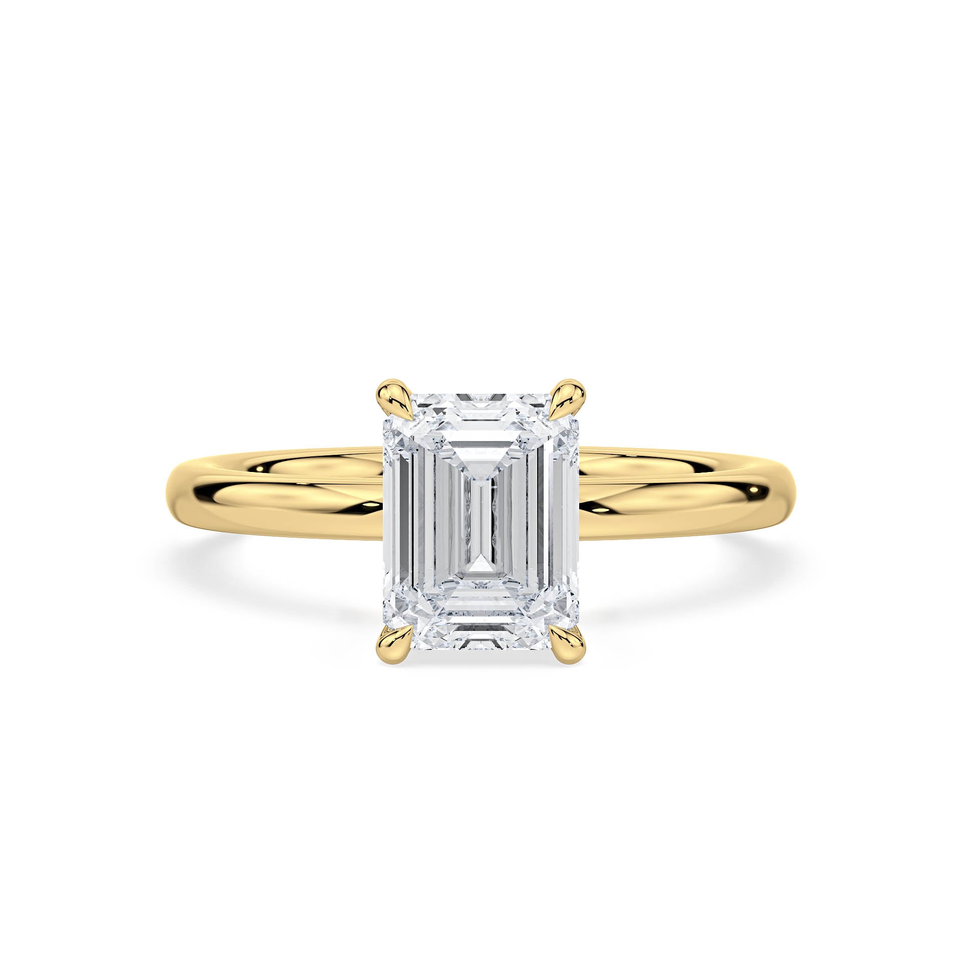 4-CLAW SOLITAIRE EMERALD CUT DIAMOND ENGAGEMENT RING WITH HIDDEN HALO in 18ct Yellow Gold