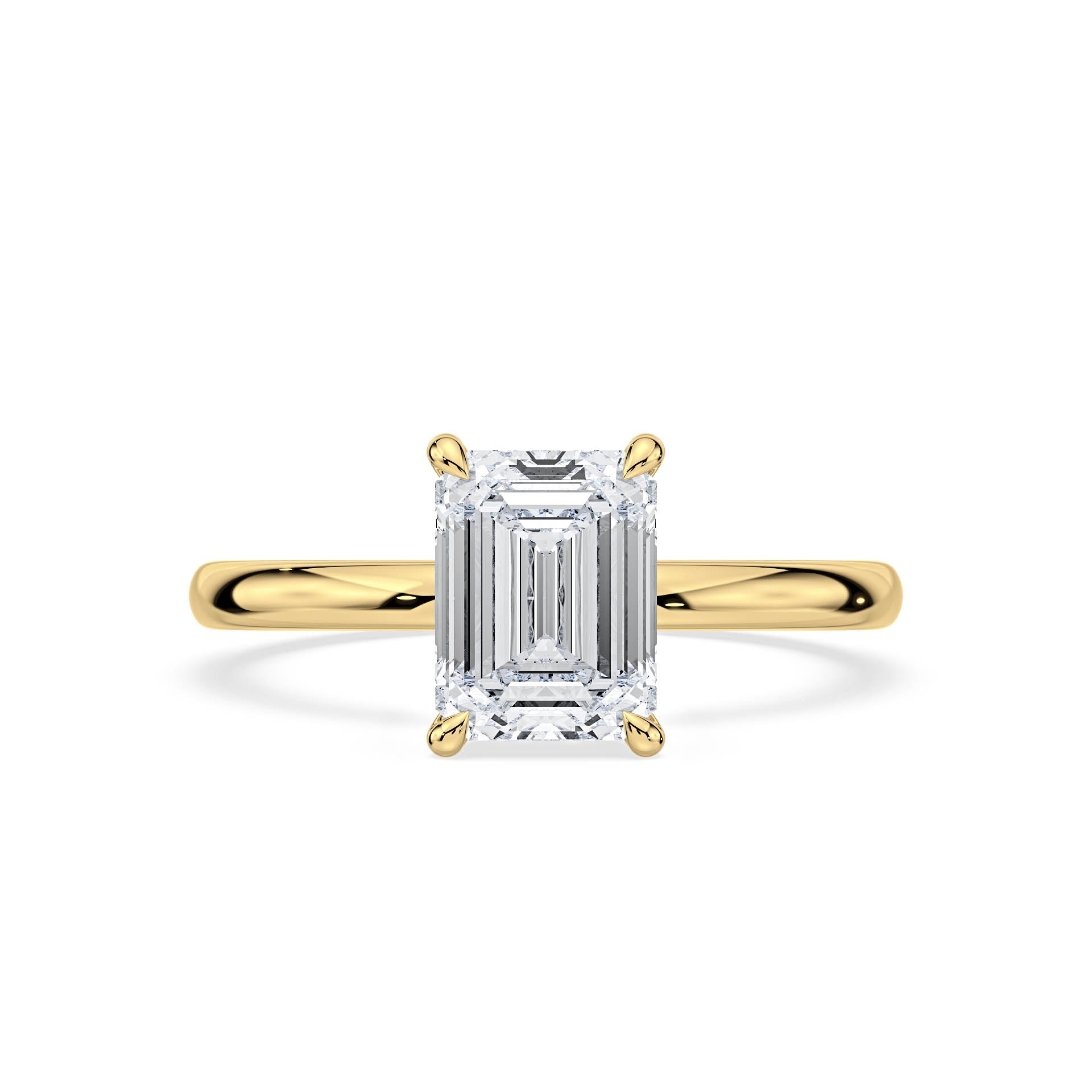 4-CLAW SOLITAIRE EMERALD CUT DIAMOND ENGAGEMENT RING WITH HIDDEN HALO in 18ct Yellow Gold