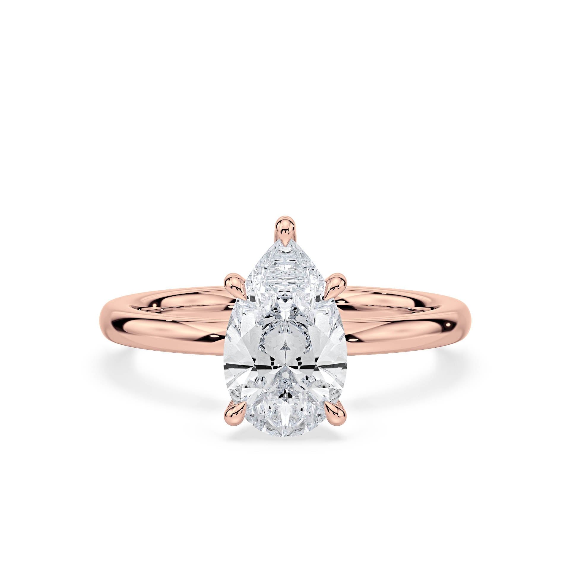 5-CLAW SOLITAIRE PEAR SHAPE DIAMOND ENGAGEMENT RING WITH HIDDEN HALO in 18ct Rose Gold