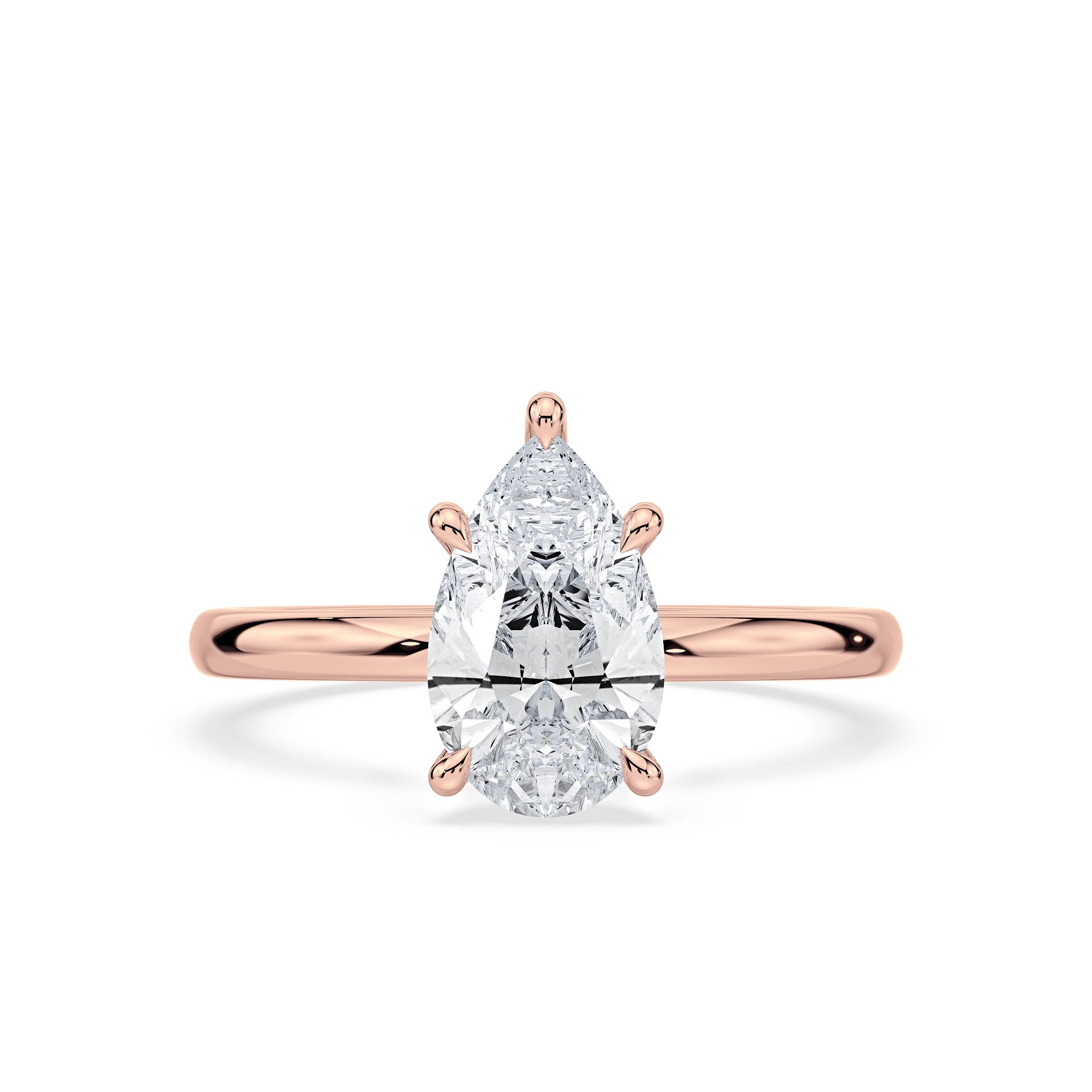 5-CLAW SOLITAIRE PEAR SHAPE DIAMOND ENGAGEMENT RING WITH HIDDEN HALO in 18ct Rose Gold