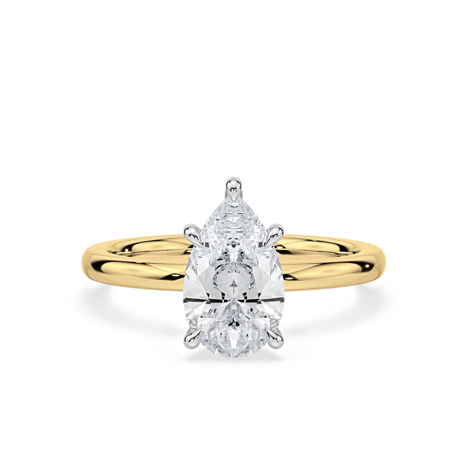 5-CLAW SOLITAIRE PEAR SHAPE DIAMOND ENGAGEMENT RING WITH HIDDEN HALO in 18ct Two Tone Gold