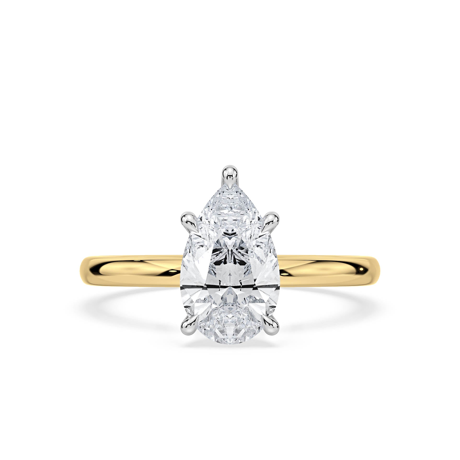 5-CLAW SOLITAIRE PEAR SHAPE DIAMOND ENGAGEMENT RING WITH HIDDEN HALO in 18ct Two Tone Gold