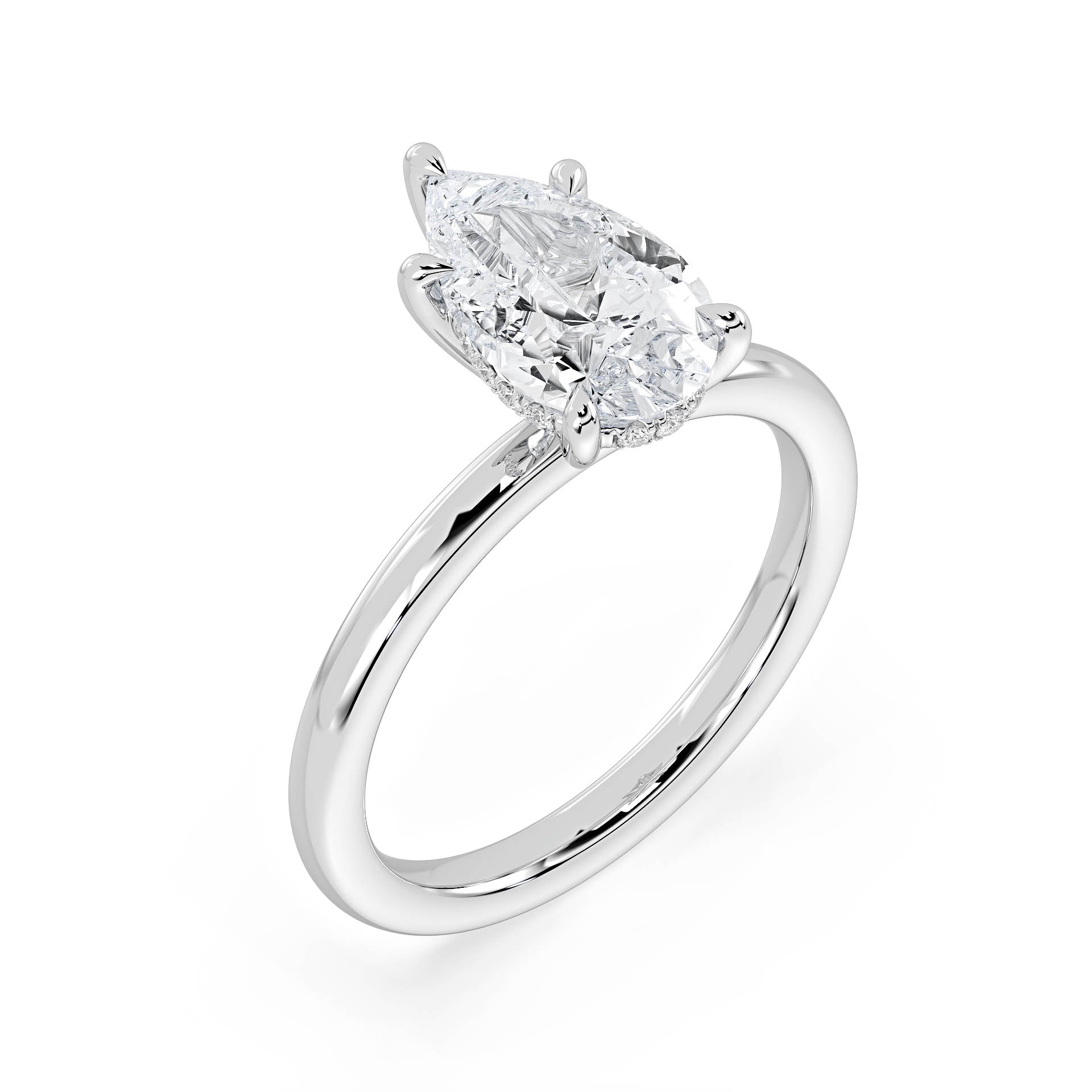 5-CLAW SOLITAIRE PEAR SHAPE DIAMOND ENGAGEMENT RING WITH HIDDEN HALO in 18ct White Gold