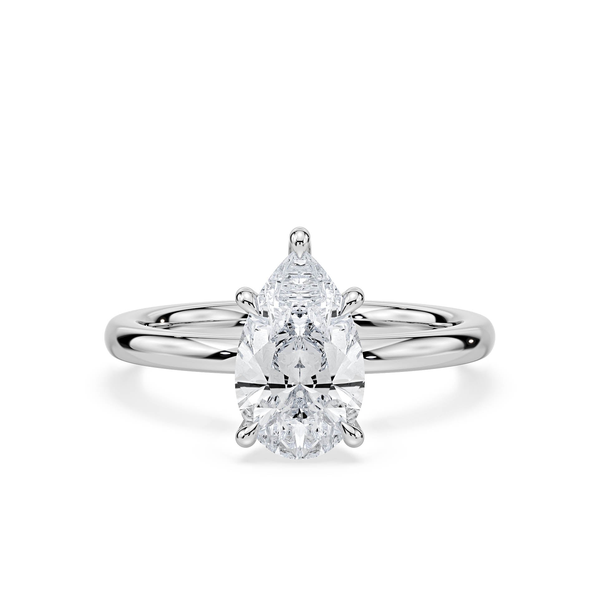 5-CLAW SOLITAIRE PEAR SHAPE DIAMOND ENGAGEMENT RING WITH HIDDEN HALO in 18ct White Gold